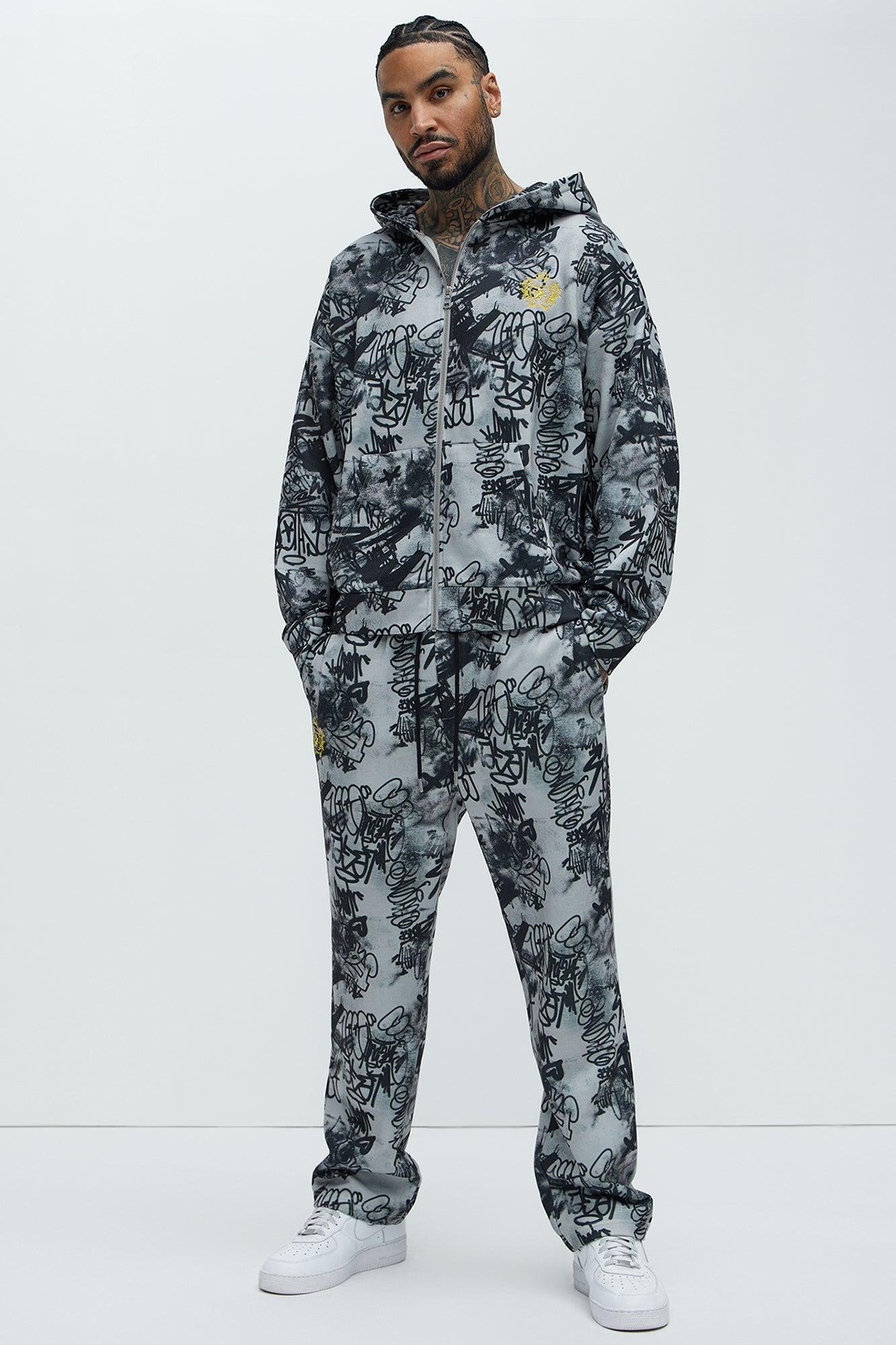 Vandal Straight Graffiti Sweatpants - Grey Product Image