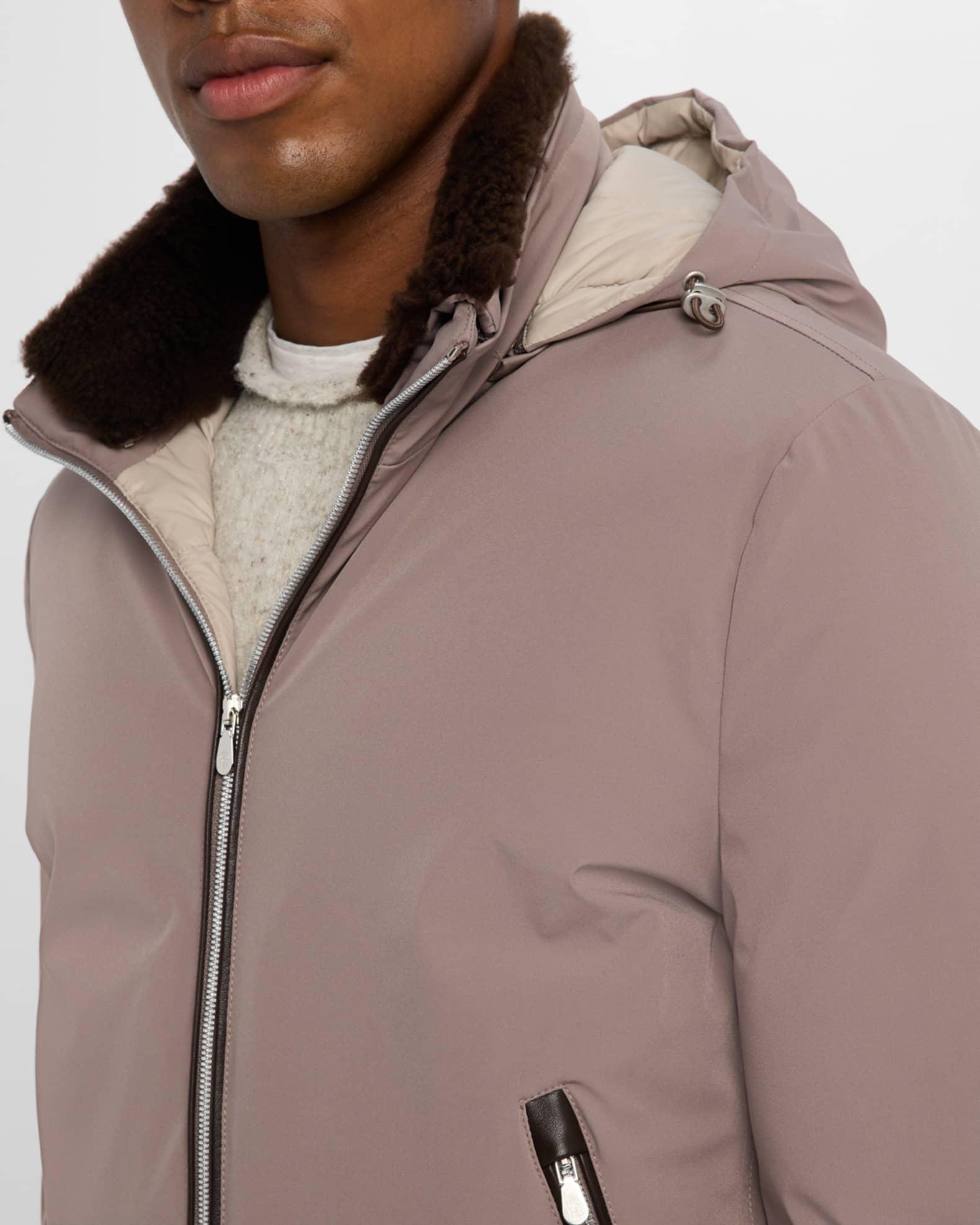 Men's Full-Zip Nylon and Shearling Jacket with Detachable Hood Product Image