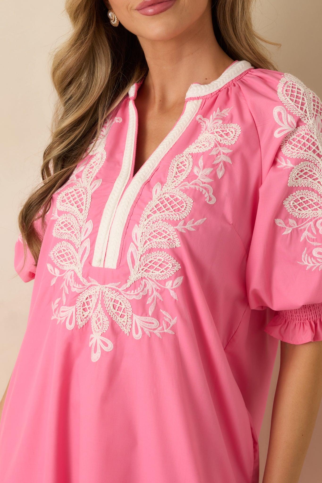 When It Feels Right Pink Embroidered V-Neck Maxi Dress Product Image