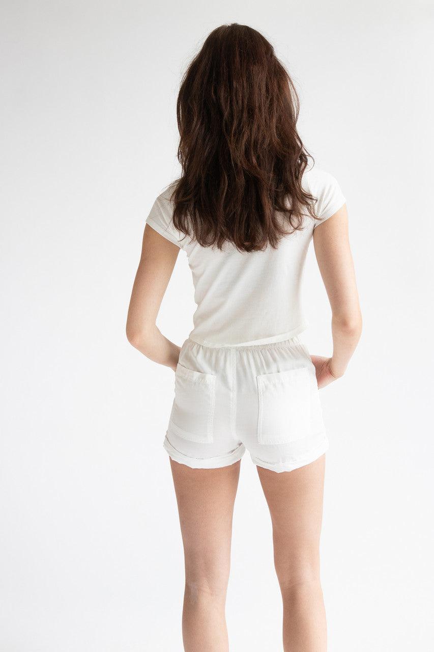 Cuffed Hem Drawstring Tencel Shorts Product Image