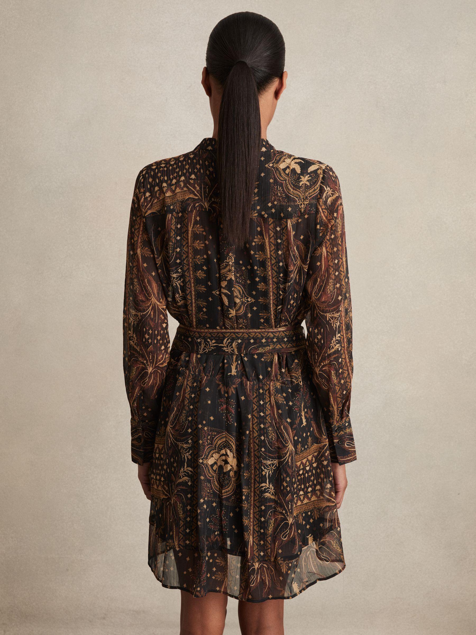 Botanical-Print Chiffon Mini Dress in Navy Product Image