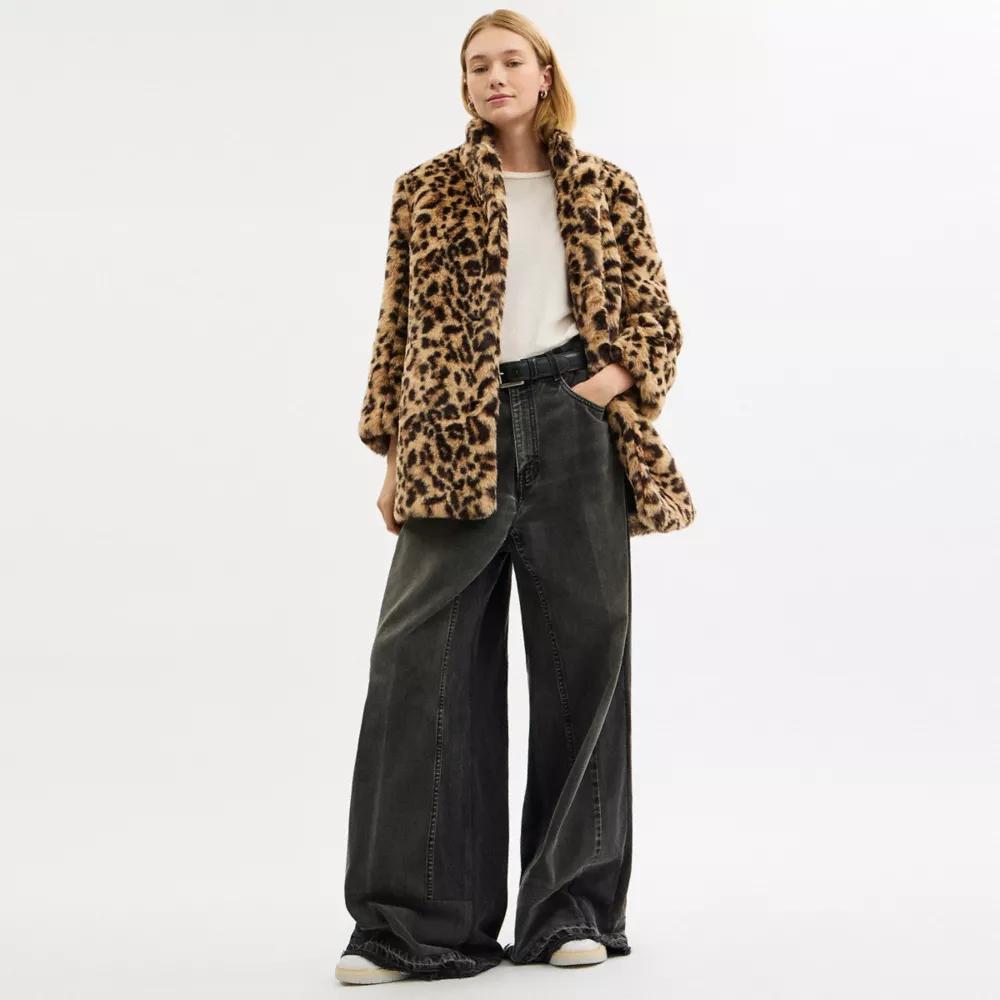 Leopard Print Faux Fur Coat In Recycled Polyester Product Image