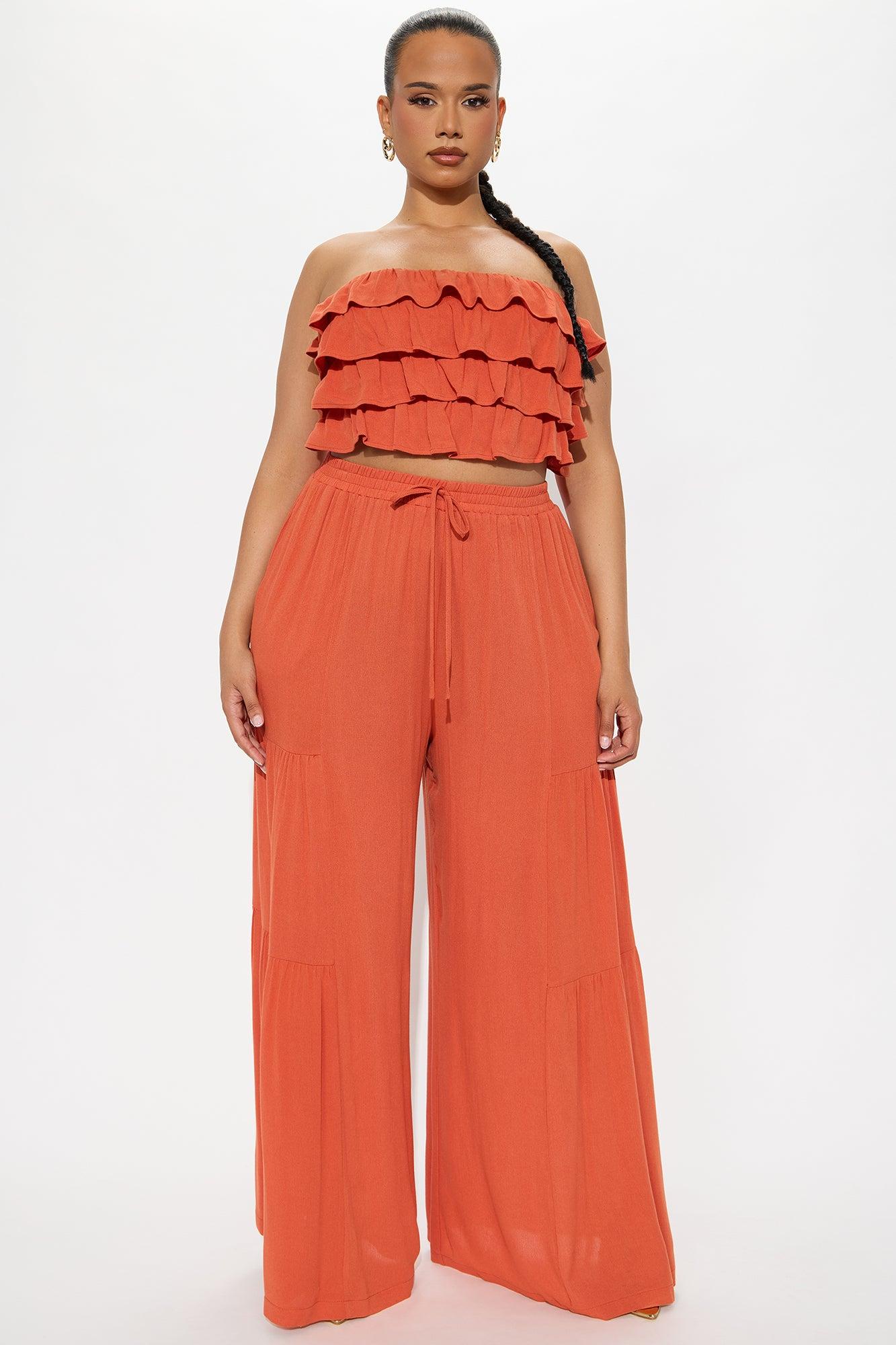 Aurora Ruffle Wide Leg Pant Set - Rust Product Image