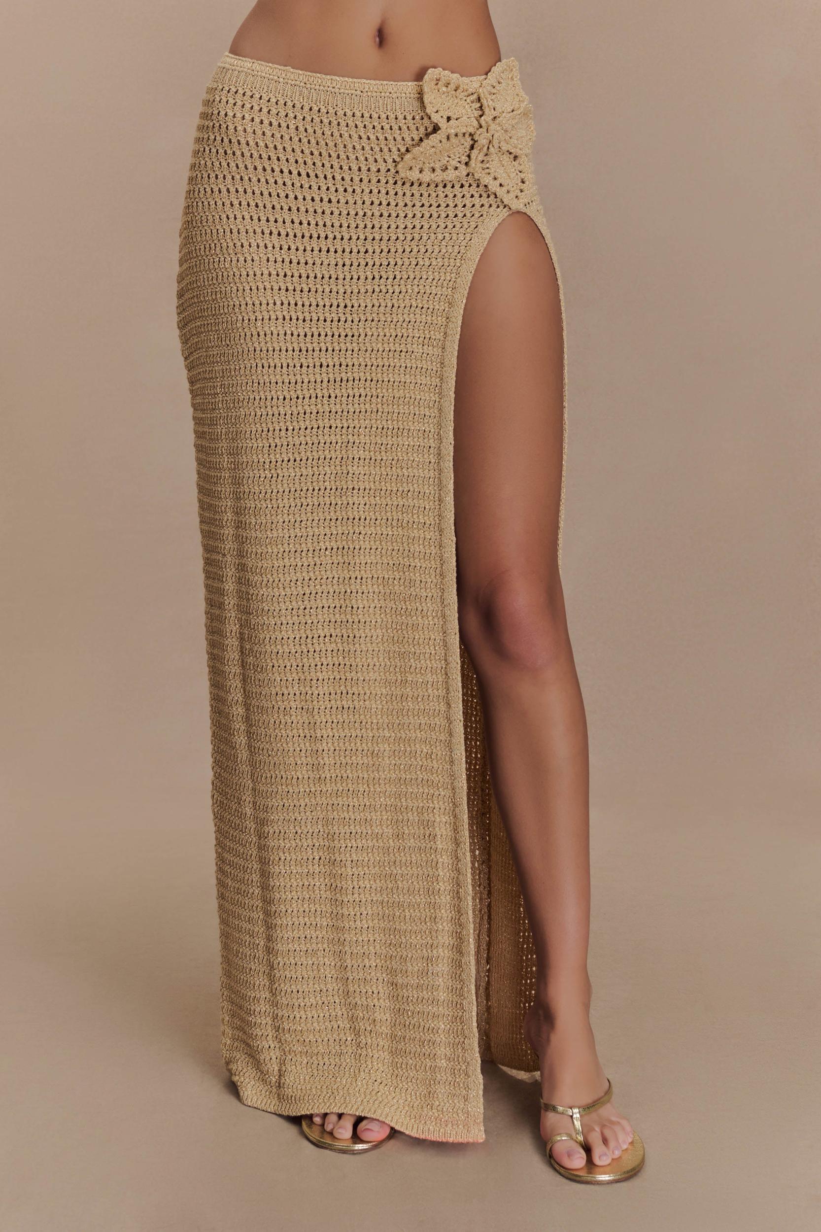 Abigail Floral Crochet Maxi Skirt - Gold Product Image