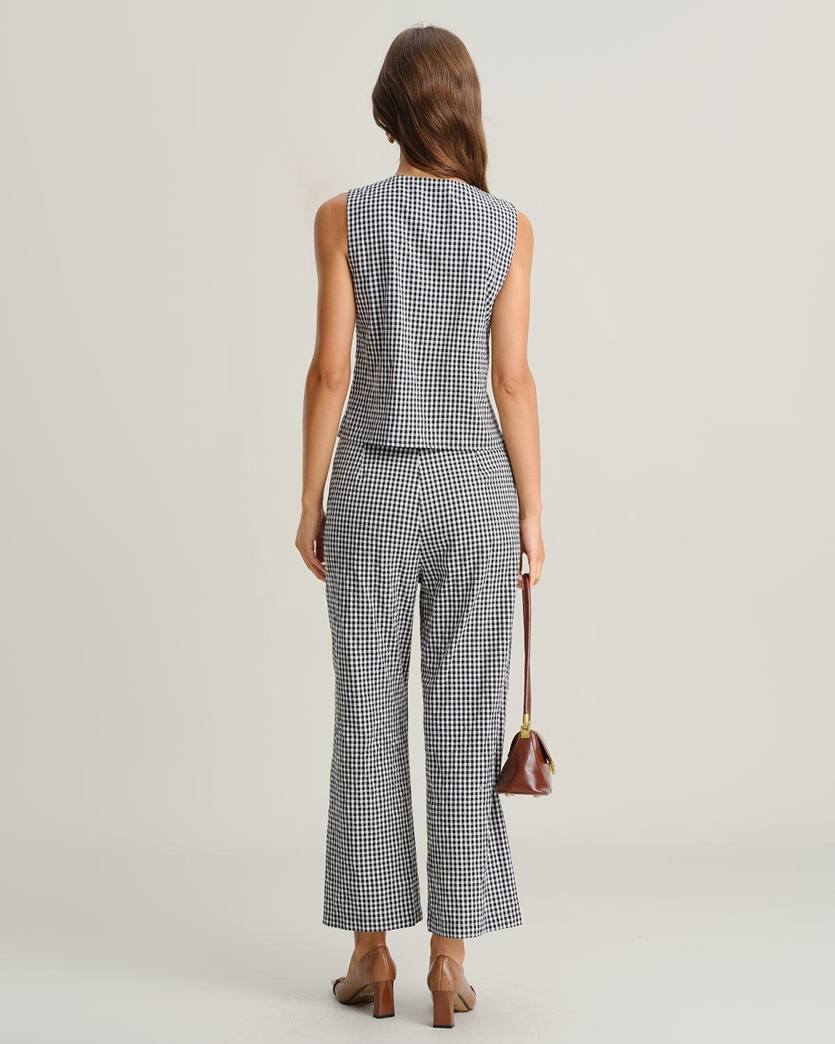 Black Plaid Button Vest Product Image