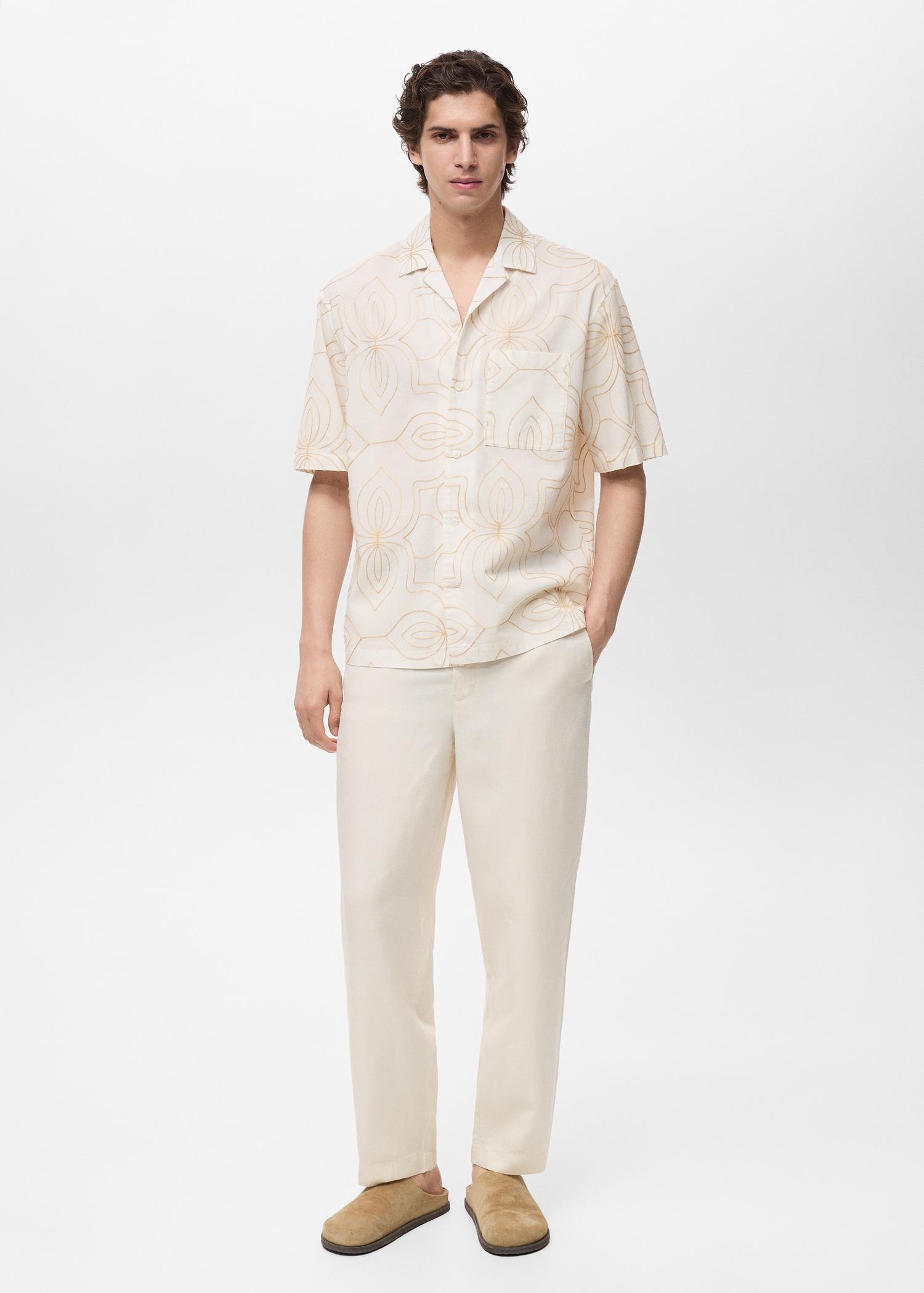 Shirt with embroidered bowling collar - Men | MANGO USA Product Image