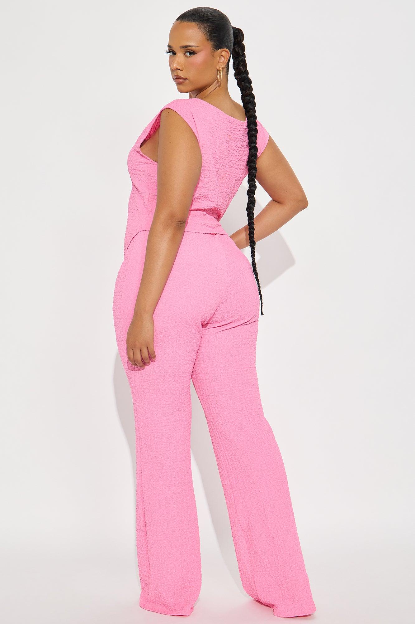 Kelly Asymmetrical Textured Pant Set - Pink Product Image