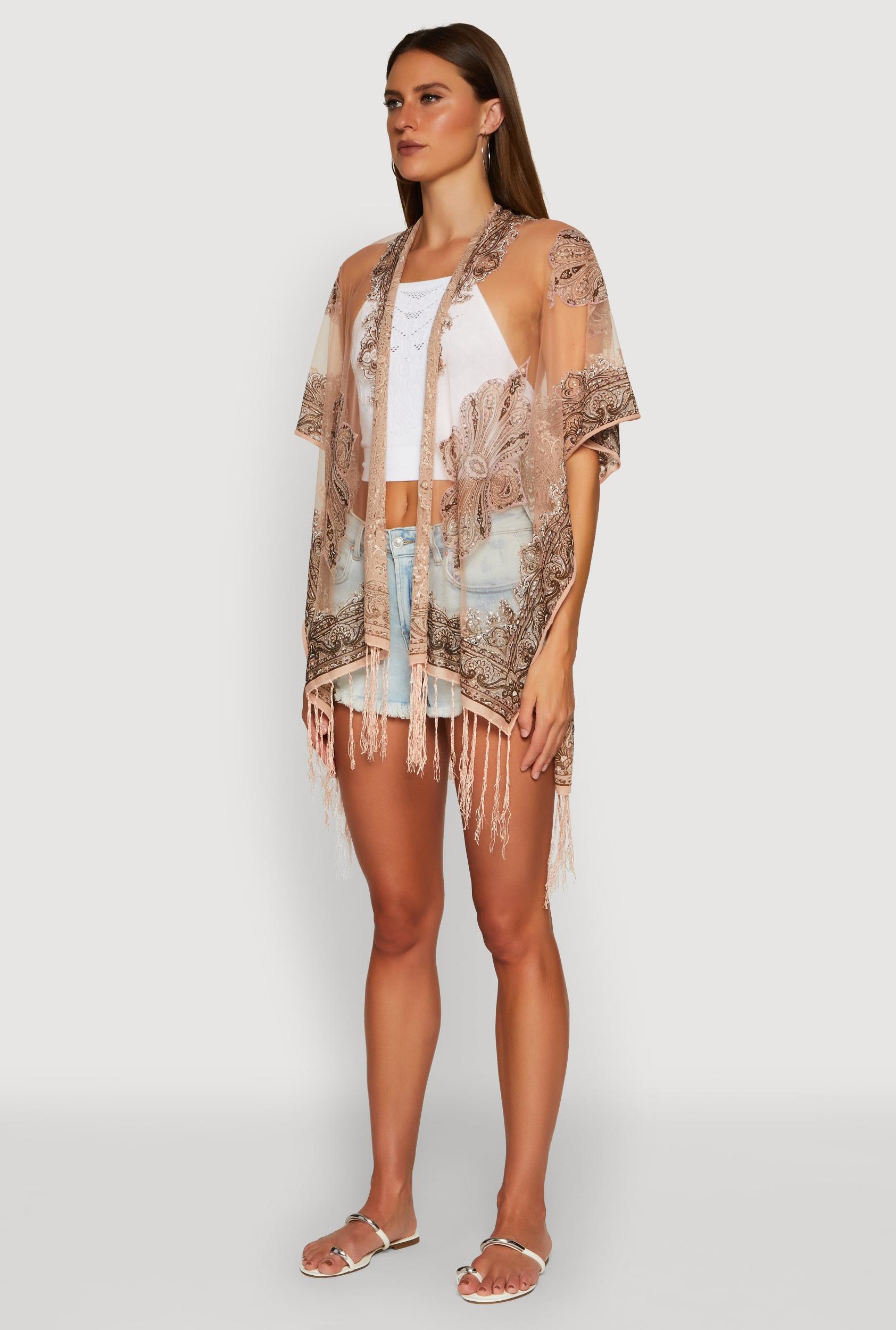 Paisley Cover Up Kimono with Fringe Female Product Image