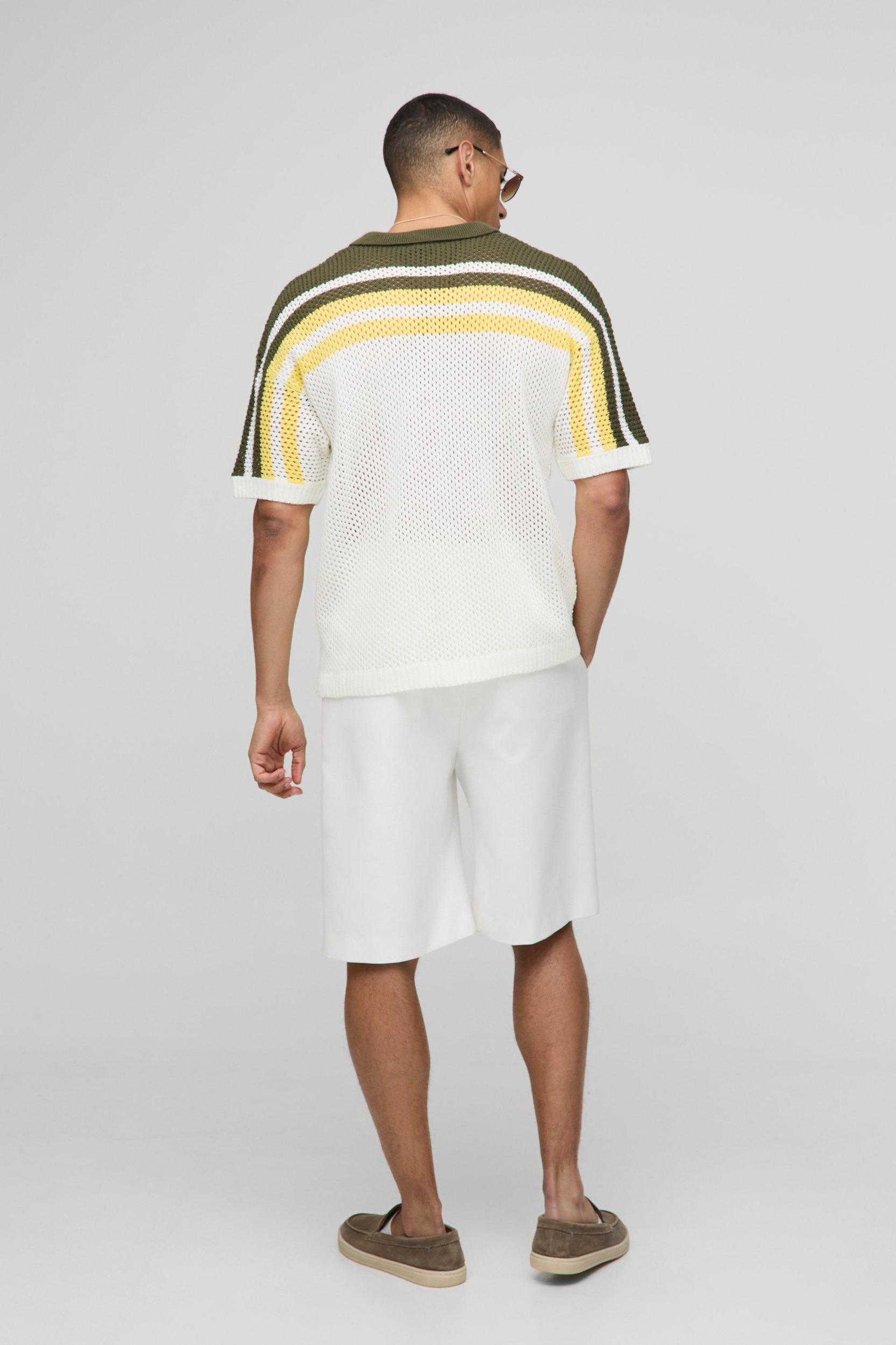 Relaxed Fit Striped Open Stitch Knitted Shirt | boohooMAN USA Product Image