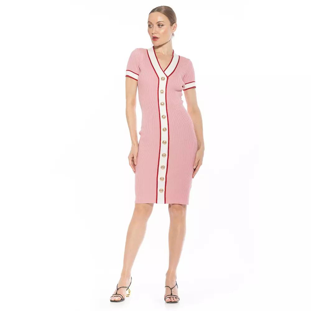 Women's ALEXIA ADMOR Otto V-Neck Ribbed Knit Button-Down Dress,  Product Image