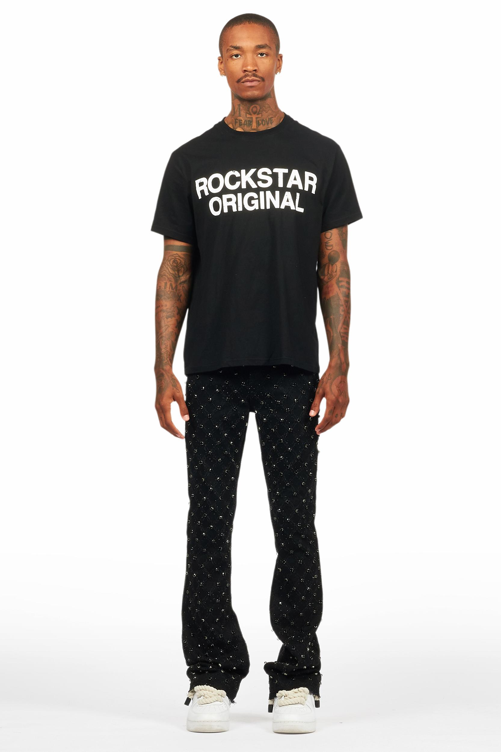 Glit Black Rhinestone Stacked Flare Jean Male Product Image