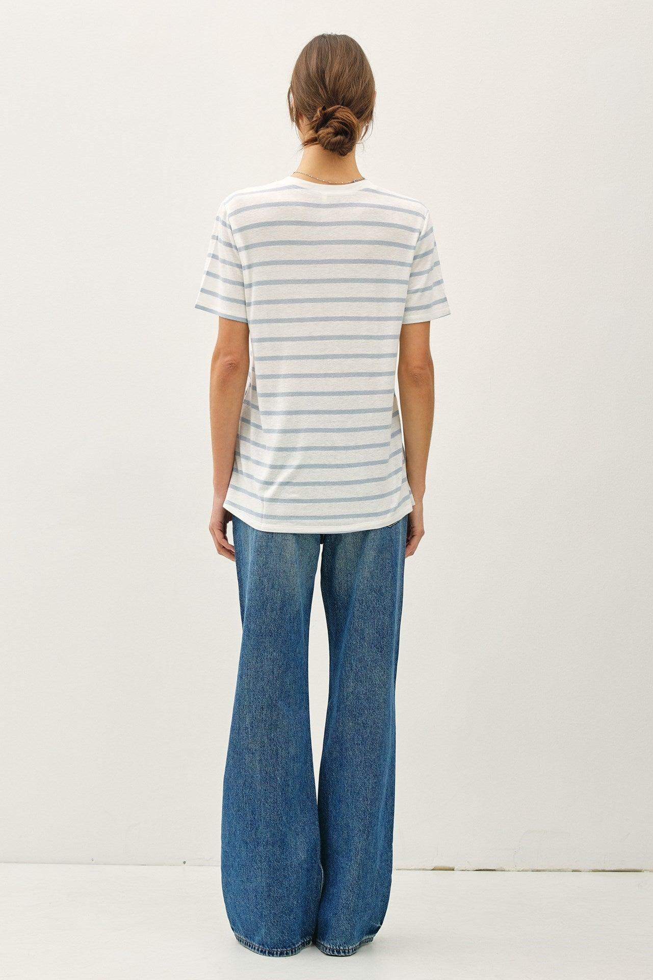 UB ESSENTIALS: EASY STRIPES COTTON-LINEN TEE Product Image