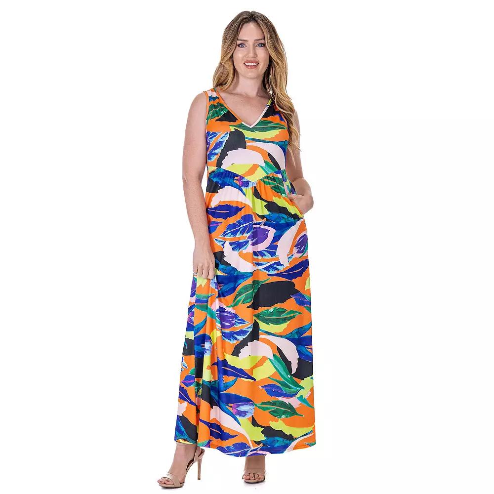 Women's 24Seven Comfort Apparel Paisley Sleeveless V Neck Maxi Dress With Pockets,  Product Image