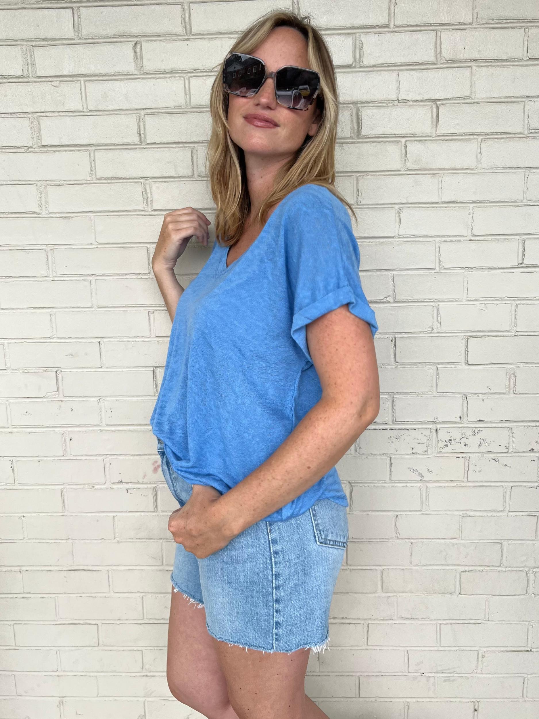 Niki V-Neck Cuffed Short Sleeve Tee Product Image