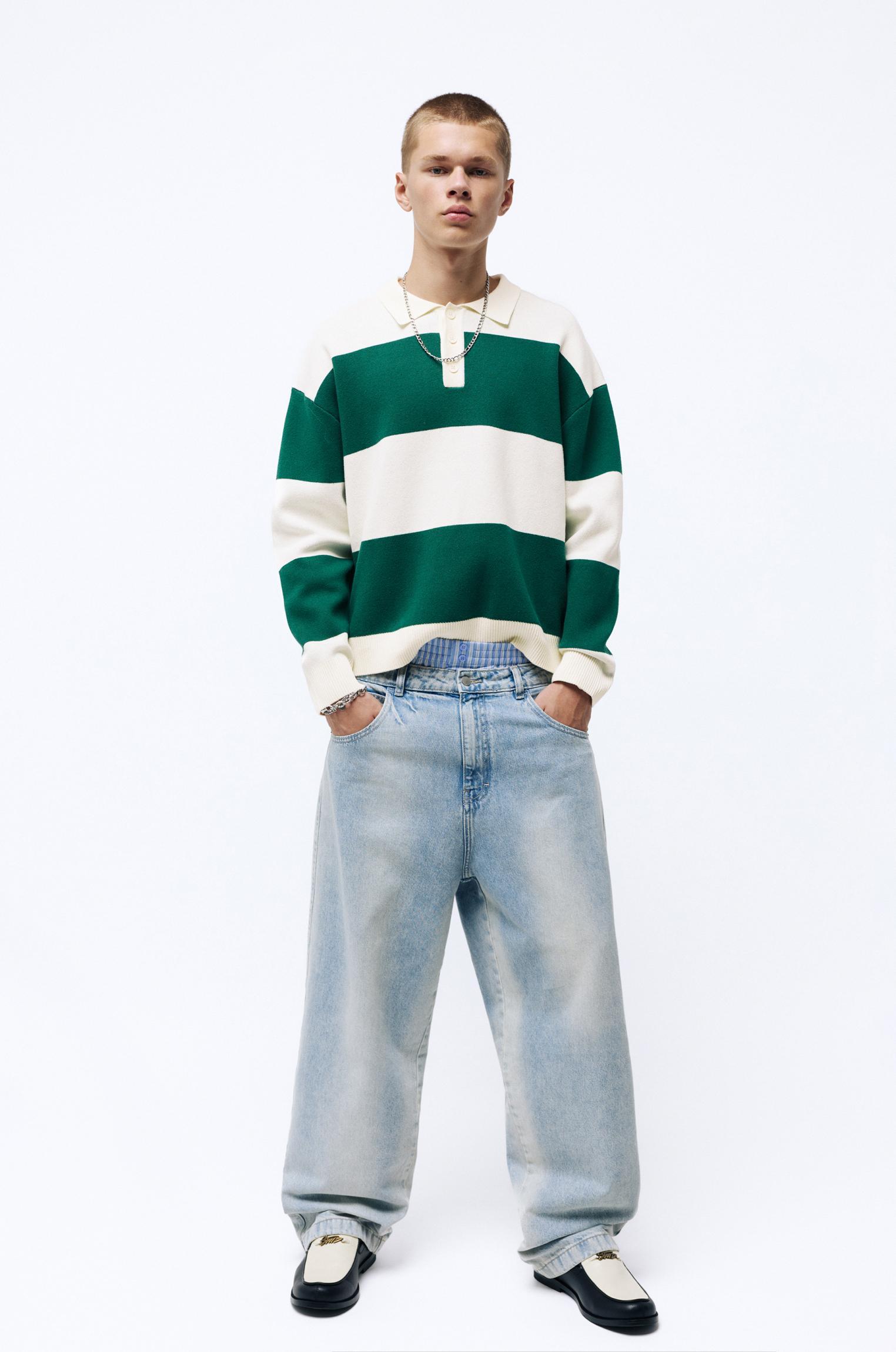 Long sleeve striped polo shirt Product Image