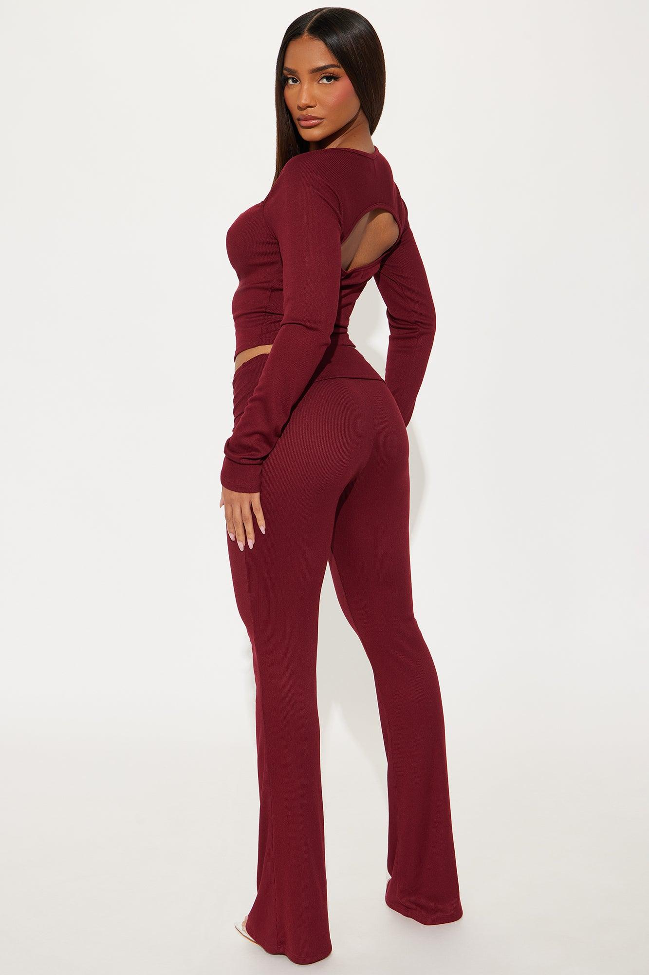 Aurora Ribbed Pant Set - Burgundy Product Image