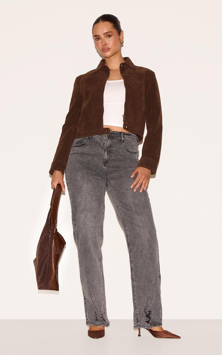  Shape Grey Hourglass Stretch Ripped Split Hem Straight Leg Jeans Product Image