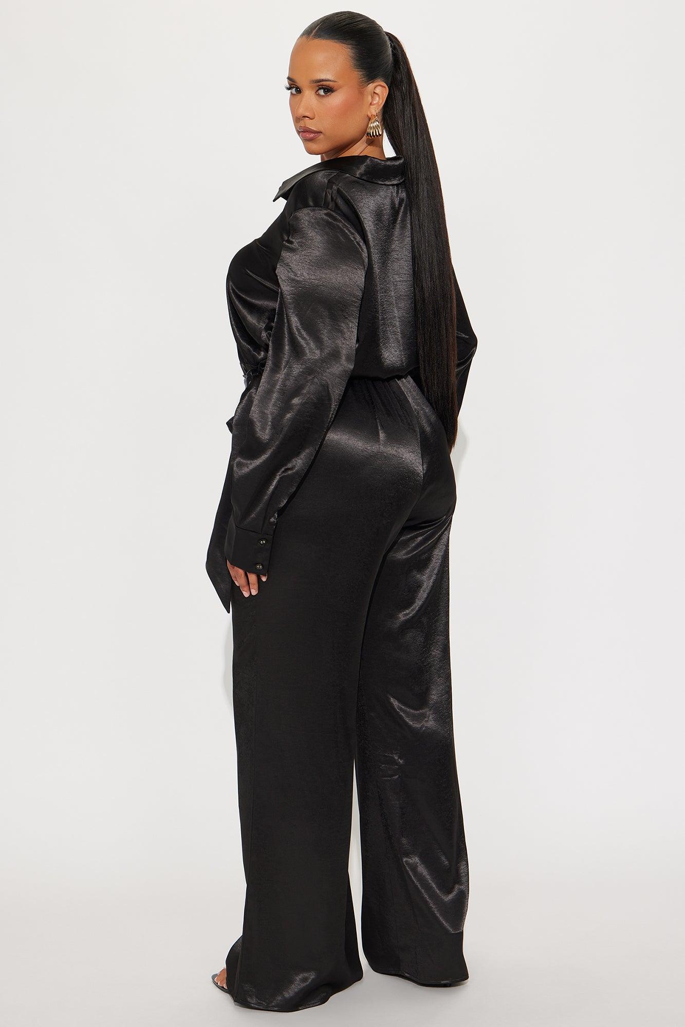 Amelie Satin Wide Leg Jumpsuit - Black Female Product Image