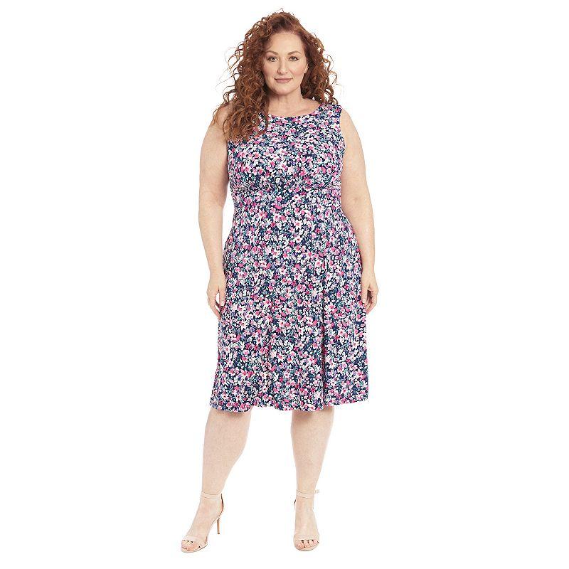 Plus Size London Times Midi Dress, Women's, Size: 22 W, Blue Pink Product Image