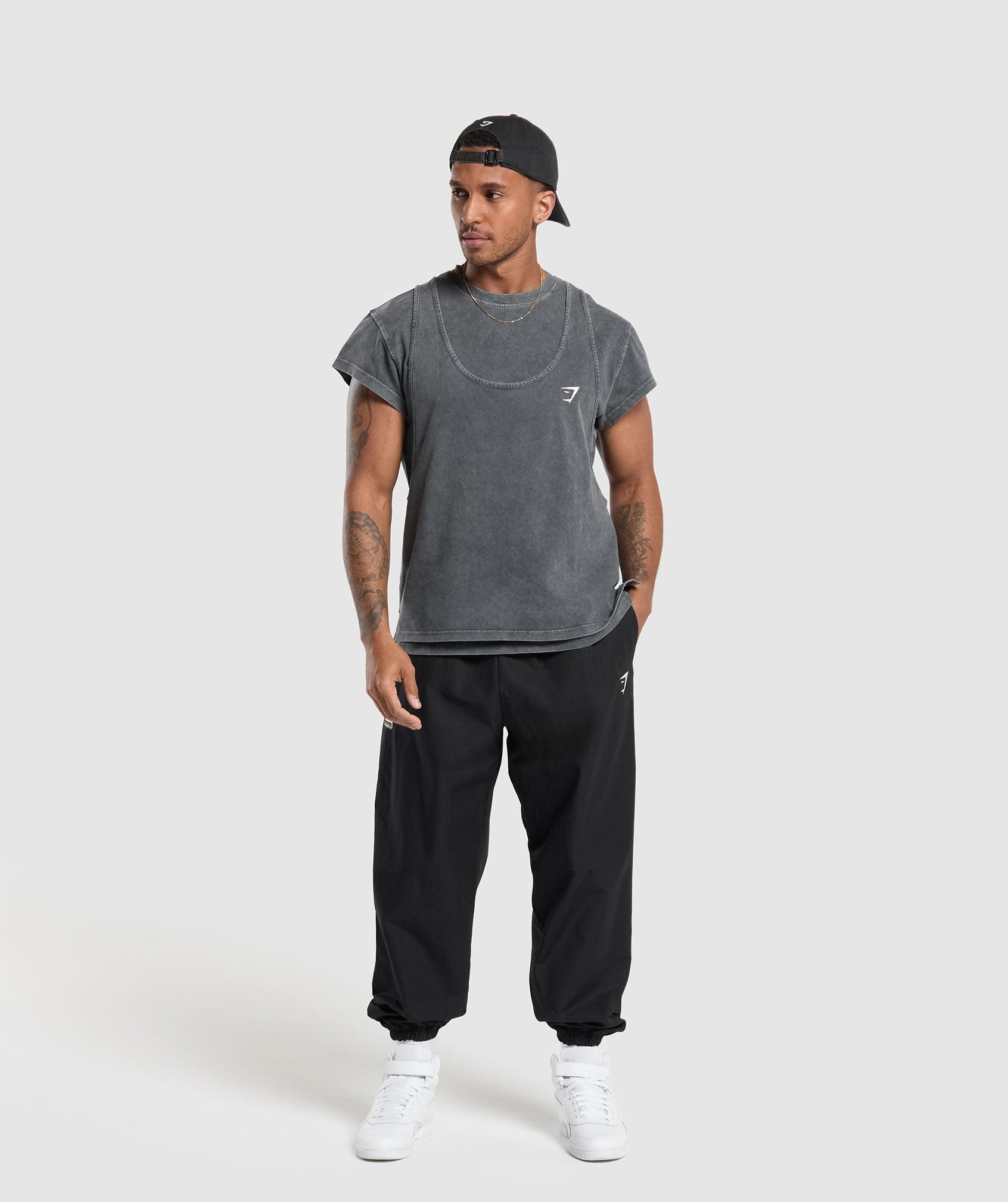 Gymshark Washed Double Layer T-Shirt - Black Male Product Image