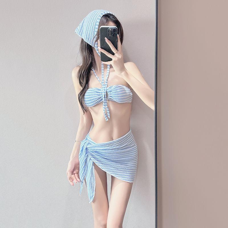 Set: Plain Cover-Up Jacket + Bikini Top + Bottom + Cover-Up Skirt Product Image