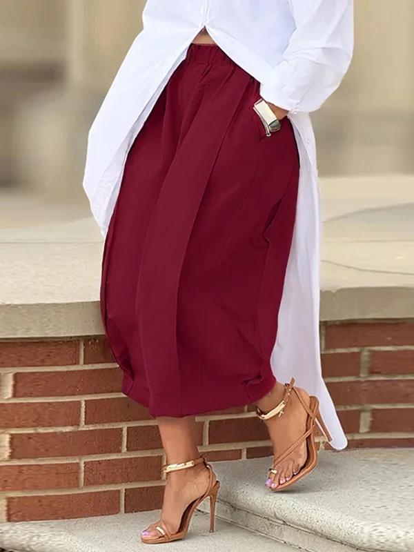 Loose Wide Leg Pleated Pockets Solid Color Pants Product Image