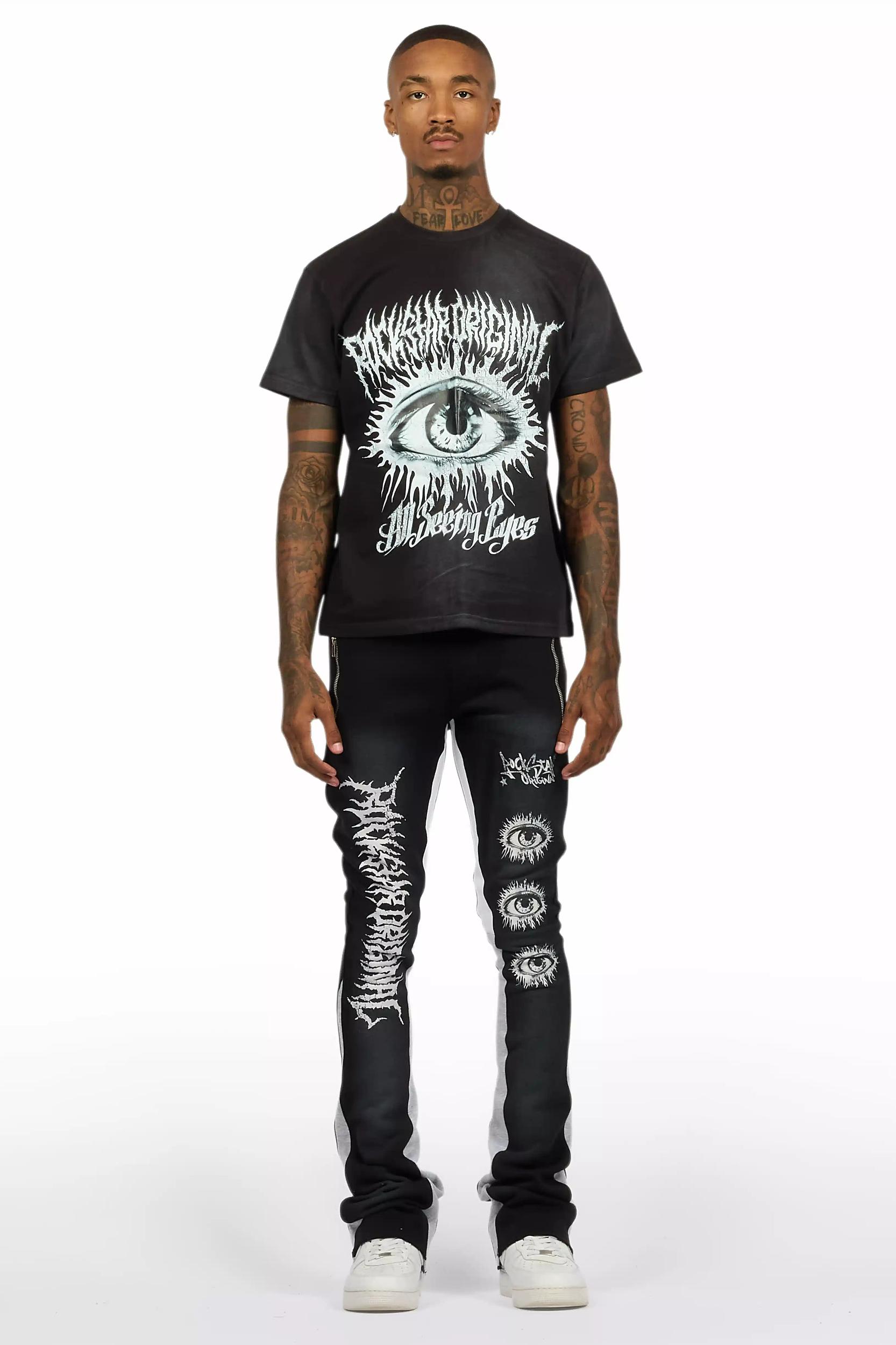 All Seeing Eyes Black T-Shirt/Stacked Flare Track Set Male Product Image