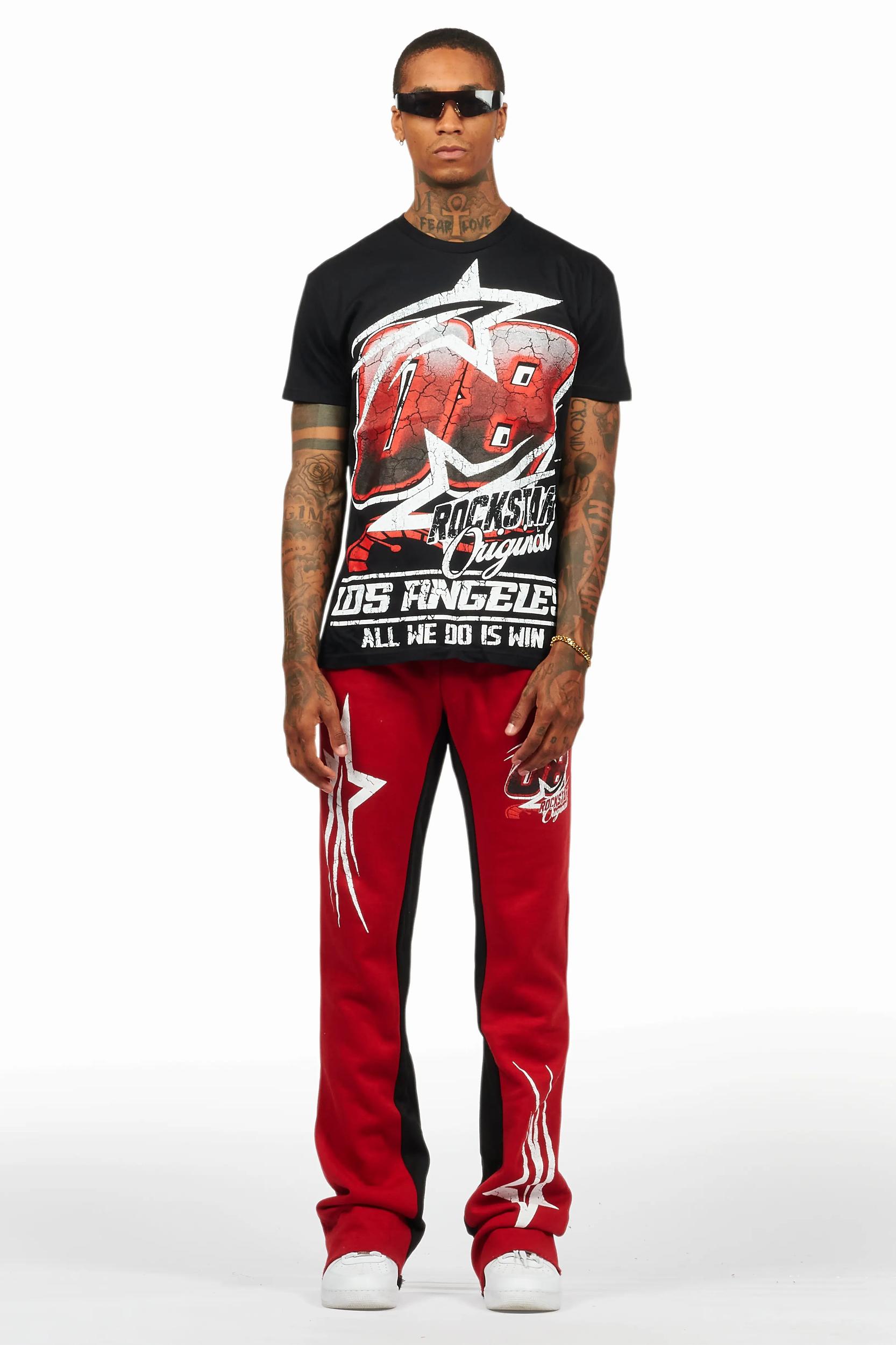 Kastell Black/Burgundy T-Shirt/Stacked Baggy Track Pant Set Male Product Image