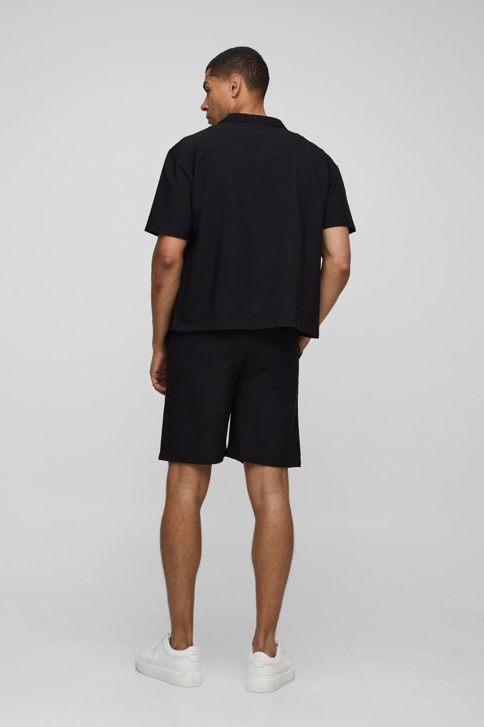 Oversized Boxy Technical Stretch Revere Shirt & Comfort Short Set | boohooMAN USA Product Image