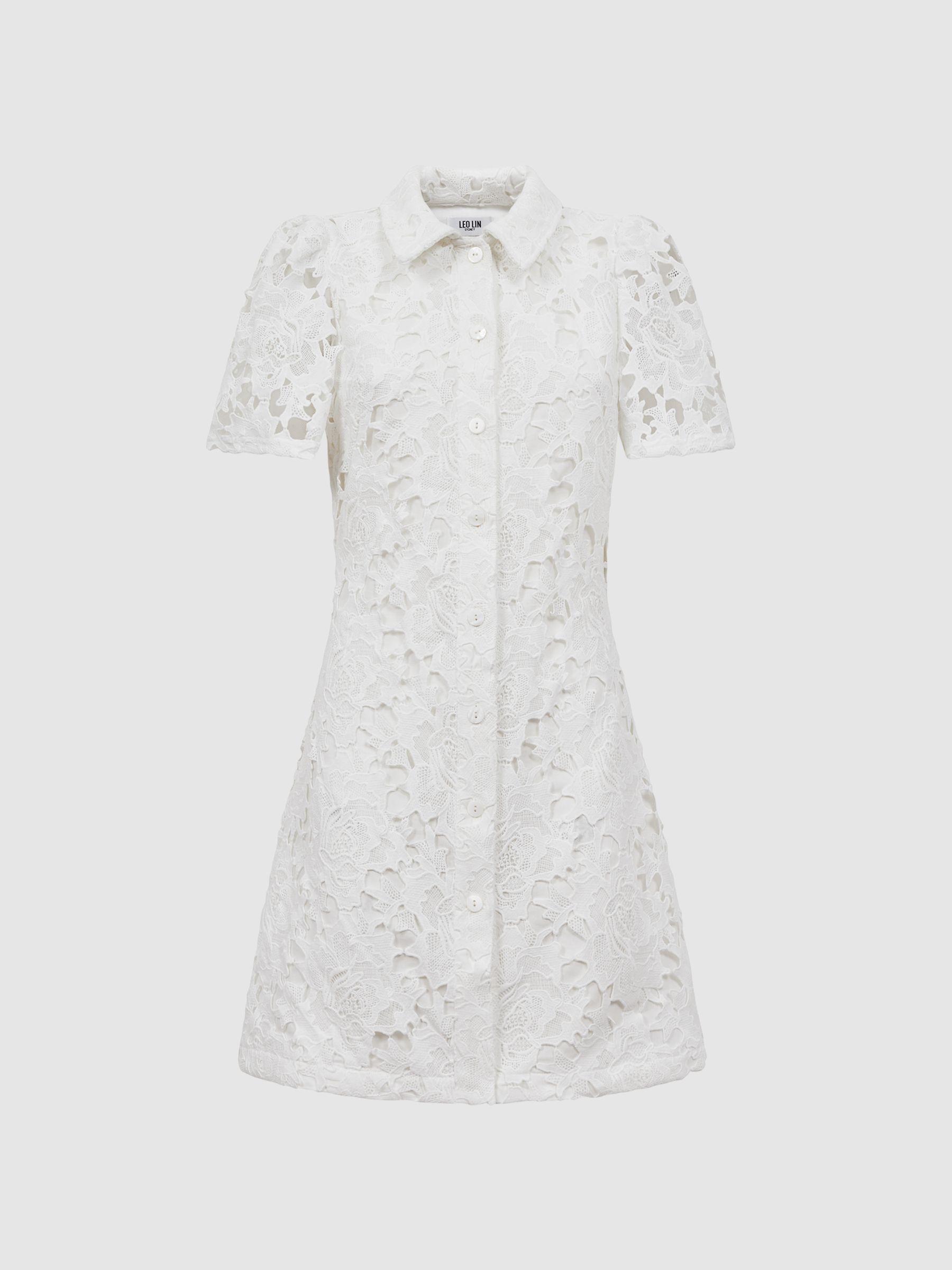 Leo Lin Lace Shirt Mini Dress in Snow White Product Image