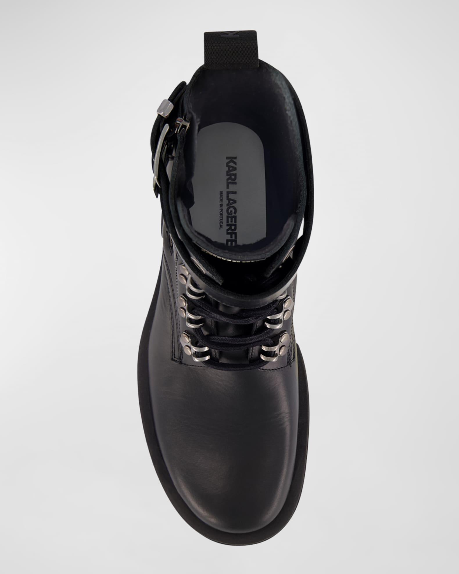 Men's Double-Buckle Monk Leather Combat Boots Product Image