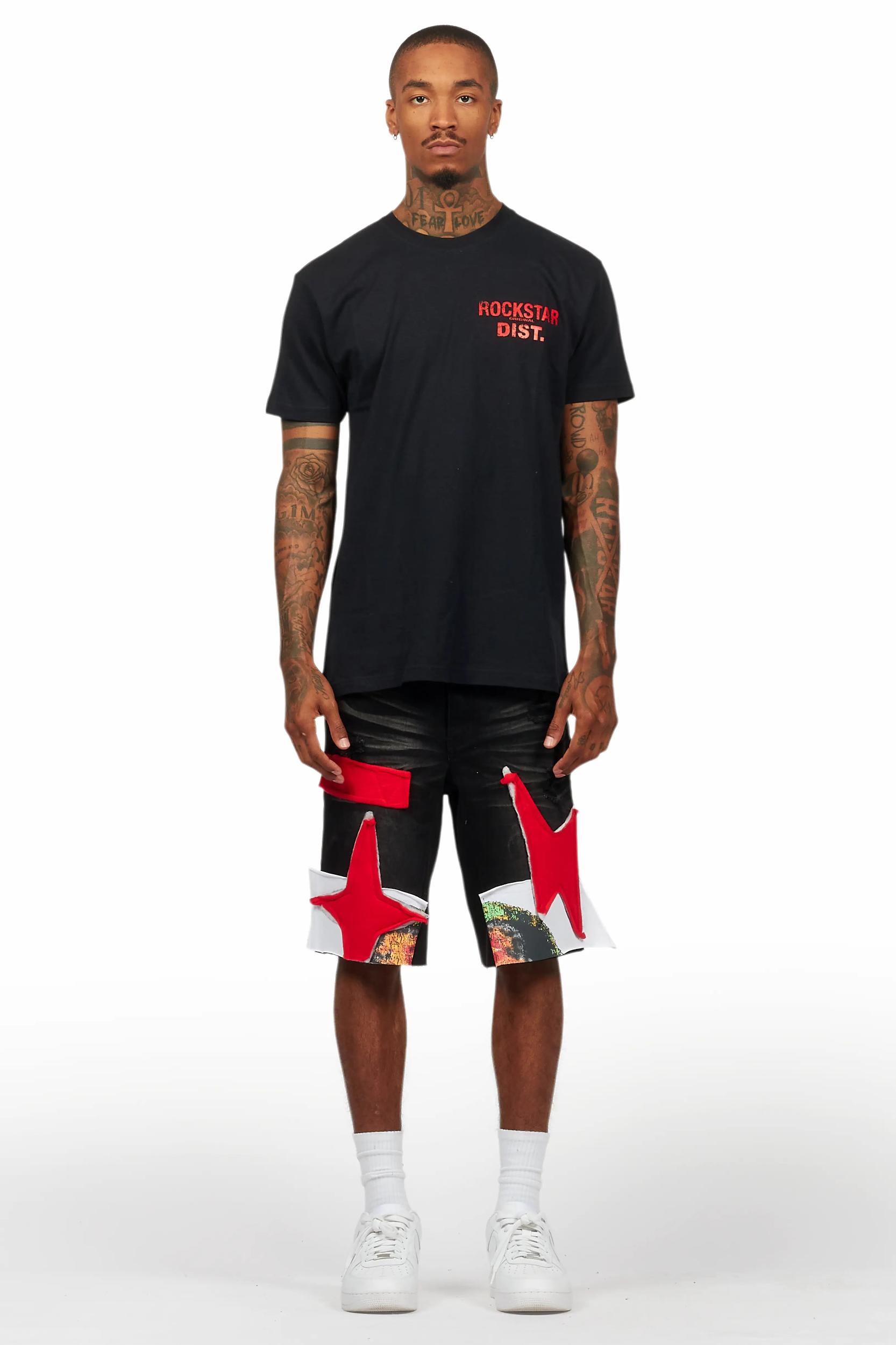 Brett Black T-Shirt/Denim Short Set Male Product Image