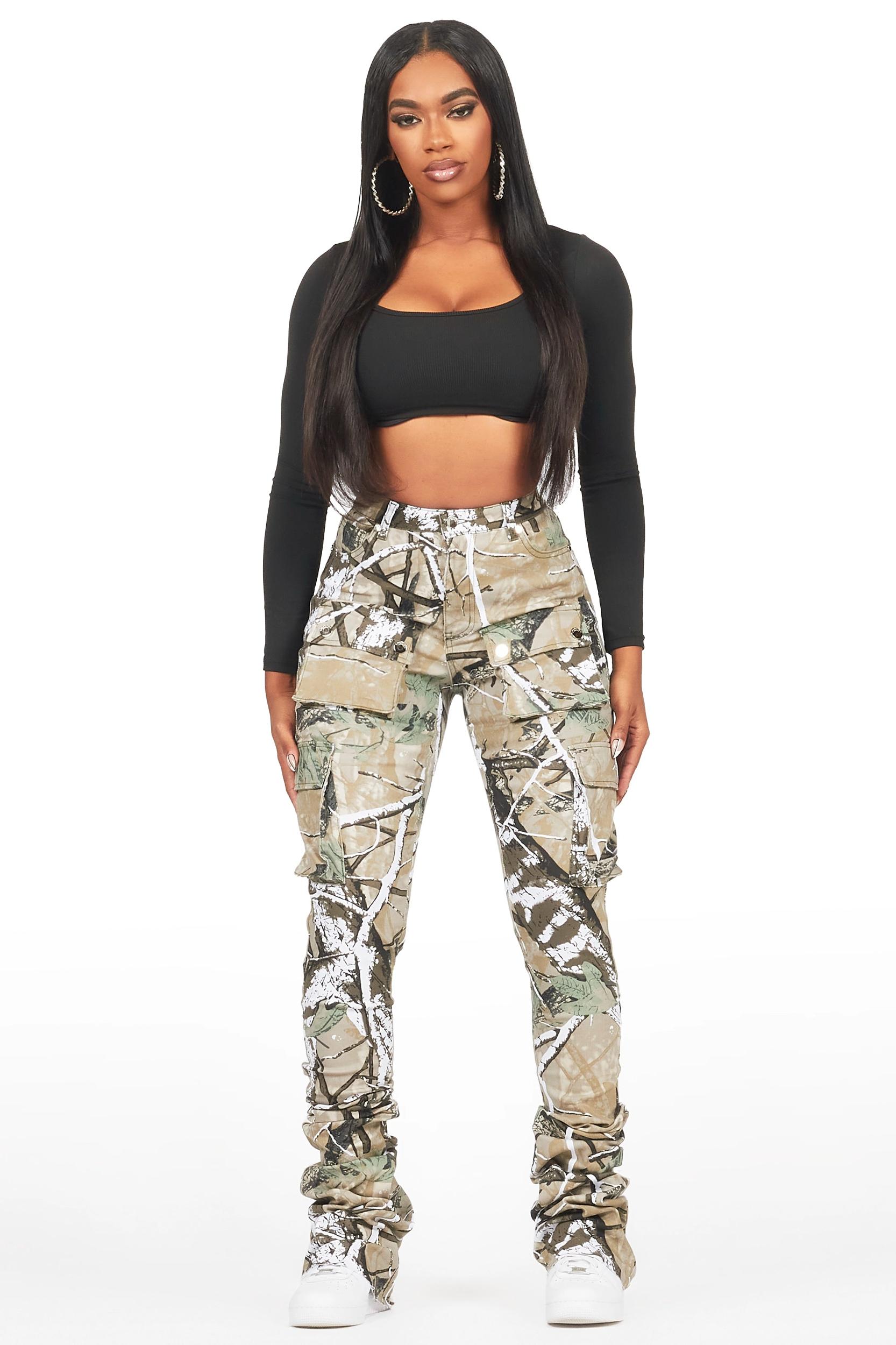 Noor Tree Camo Cargo Super Stacked Jean Female Product Image