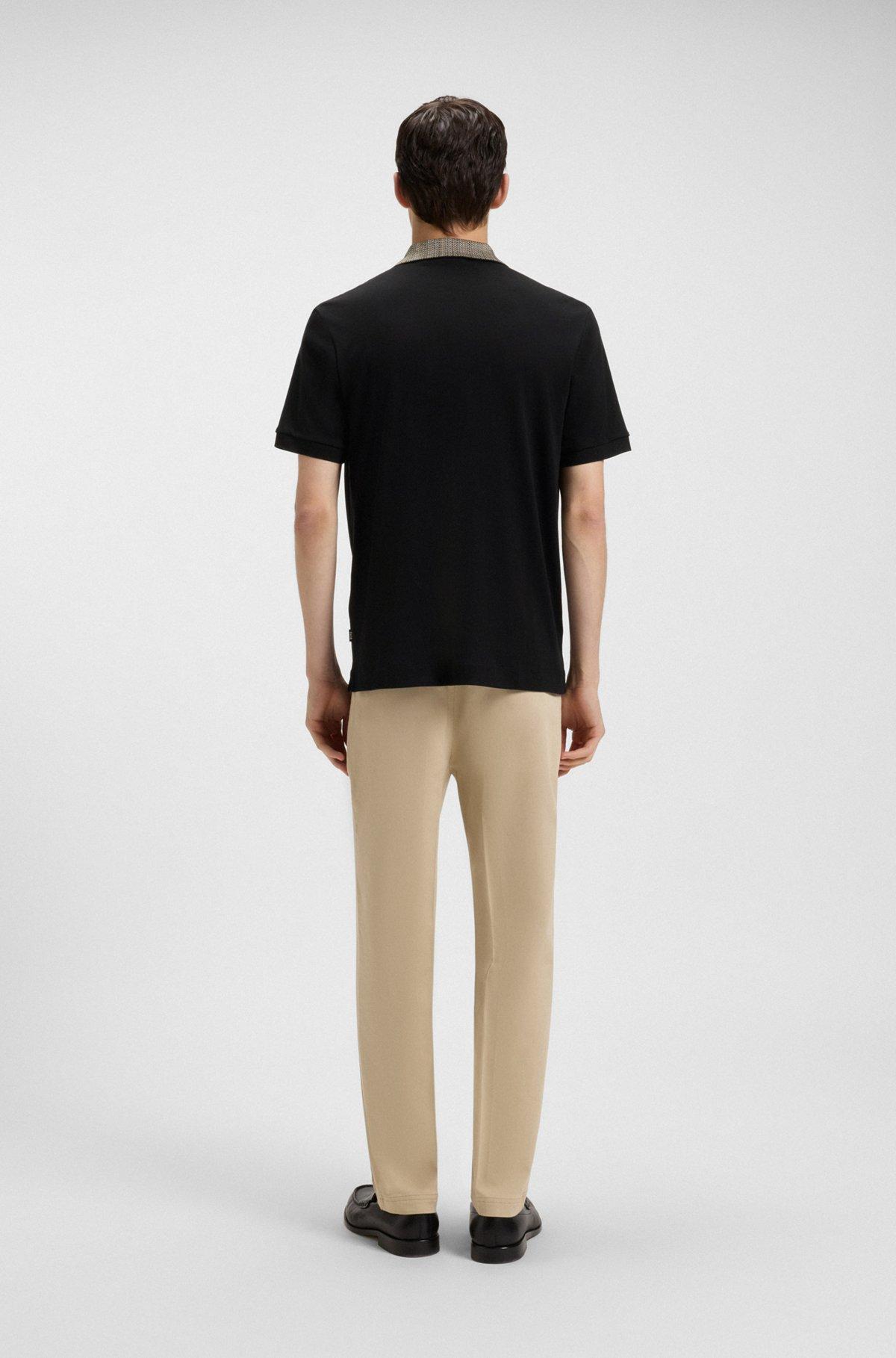 Pima-cotton polo shirt with patterned collar Product Image