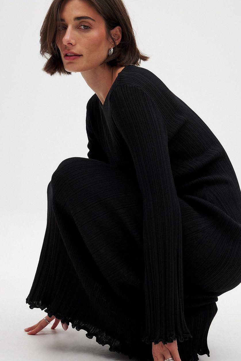 Knitted Round Neck Frill Maxi Dress Product Image