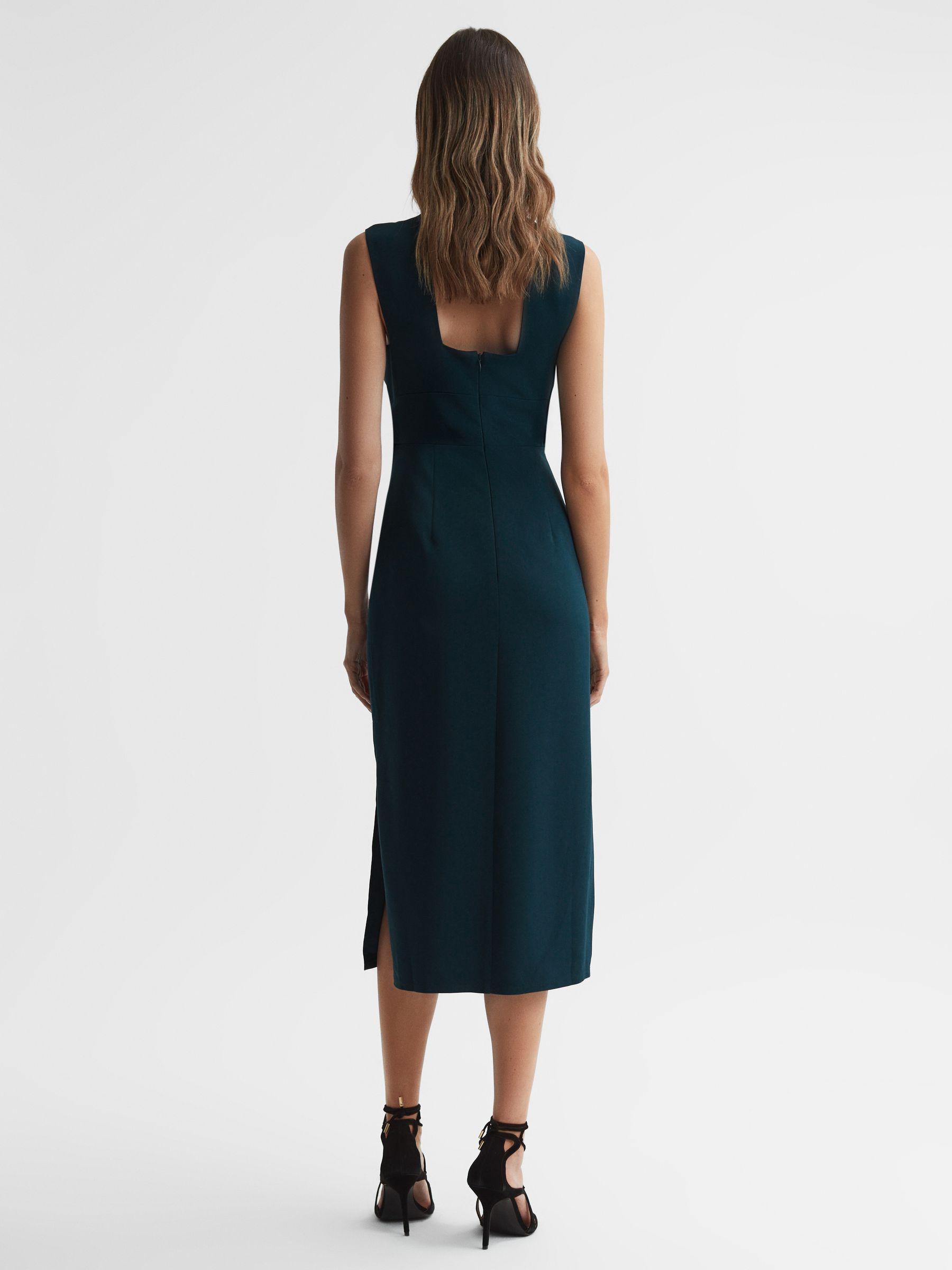 Fitted Wrap Design Midi Dress in Teal Product Image