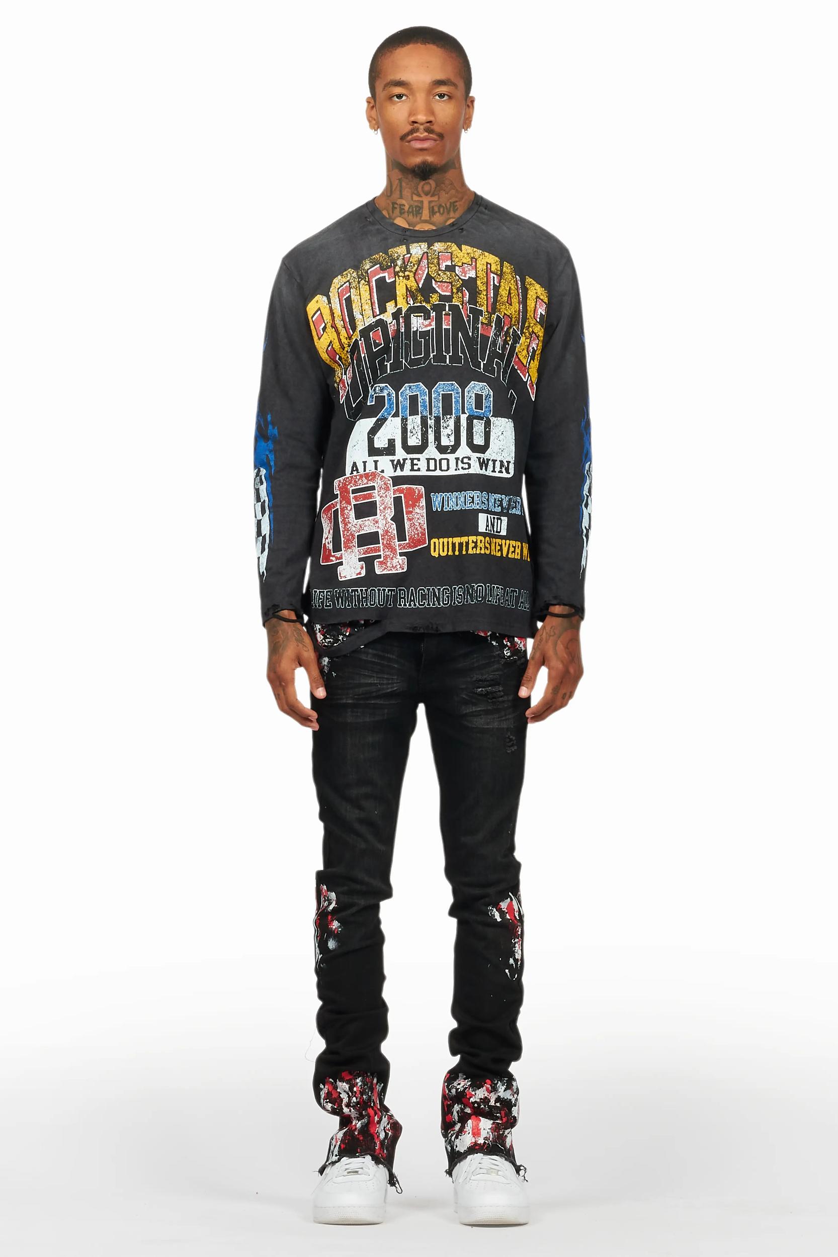 Kodak Black/Red Painter Stacked Flare Jean Male Product Image