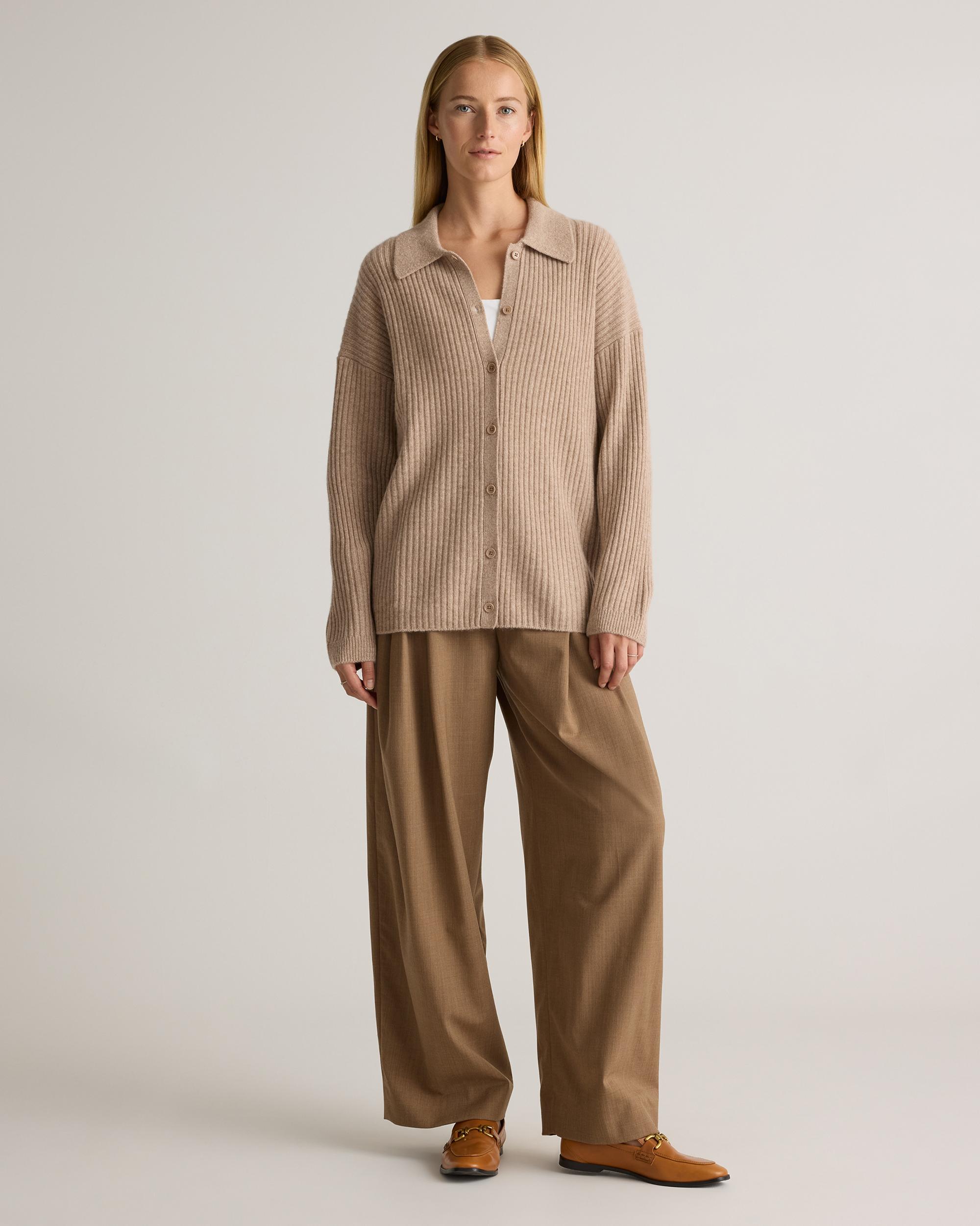 Quince | Women's Mongolian Cashmere Wide-Rib OverSized Collared Cardigan Sweater Product Image