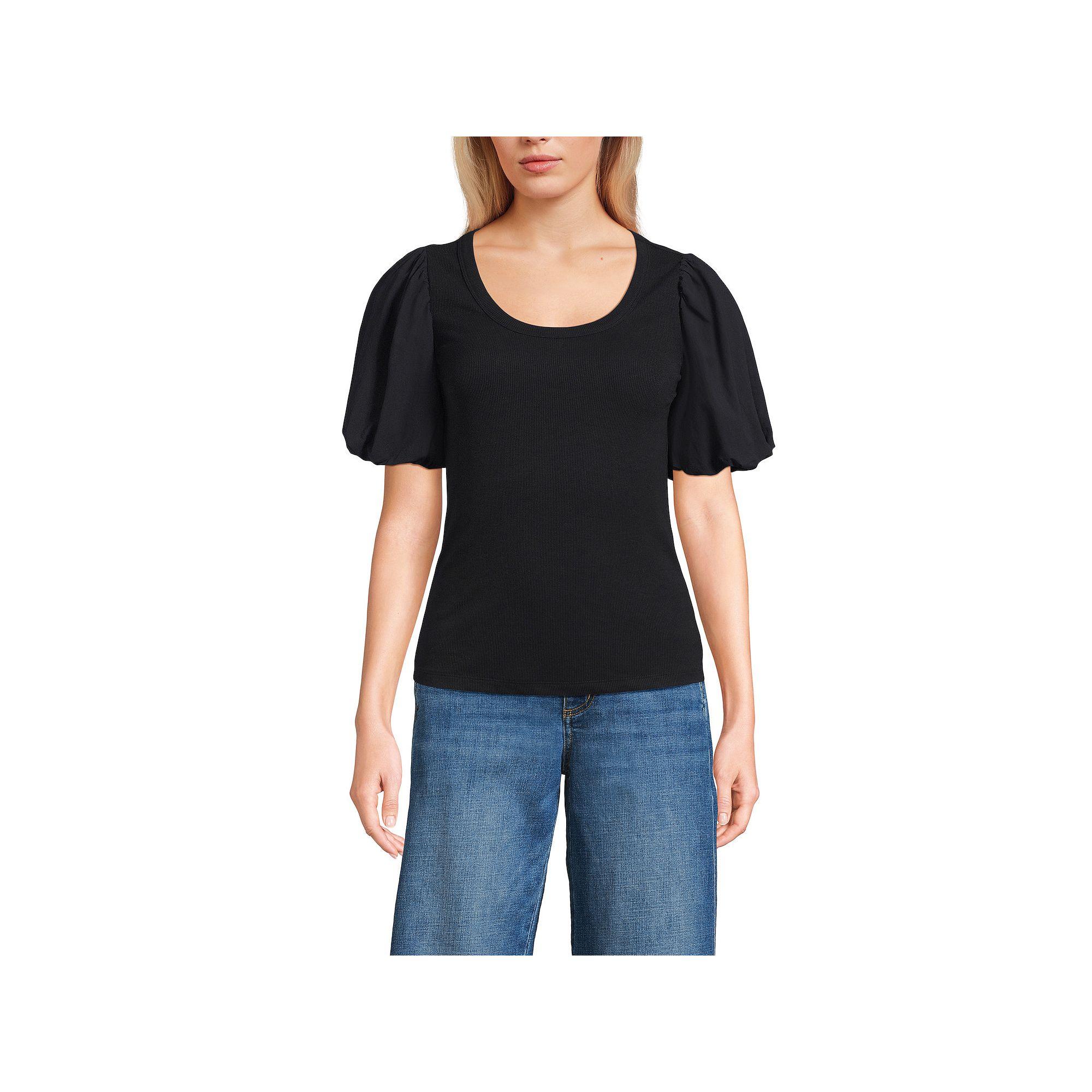 Petite Lands' End Drapey Rib Puff Sleeve Scoopneck Top, Women's,  Product Image