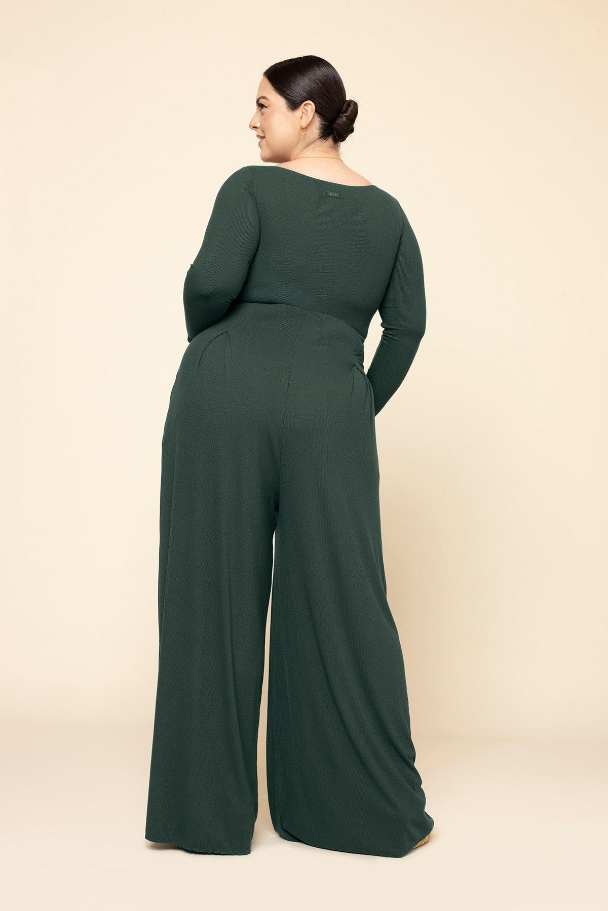 Go With The Flow Long Sleeve Jumpsuit - Pine Product Image