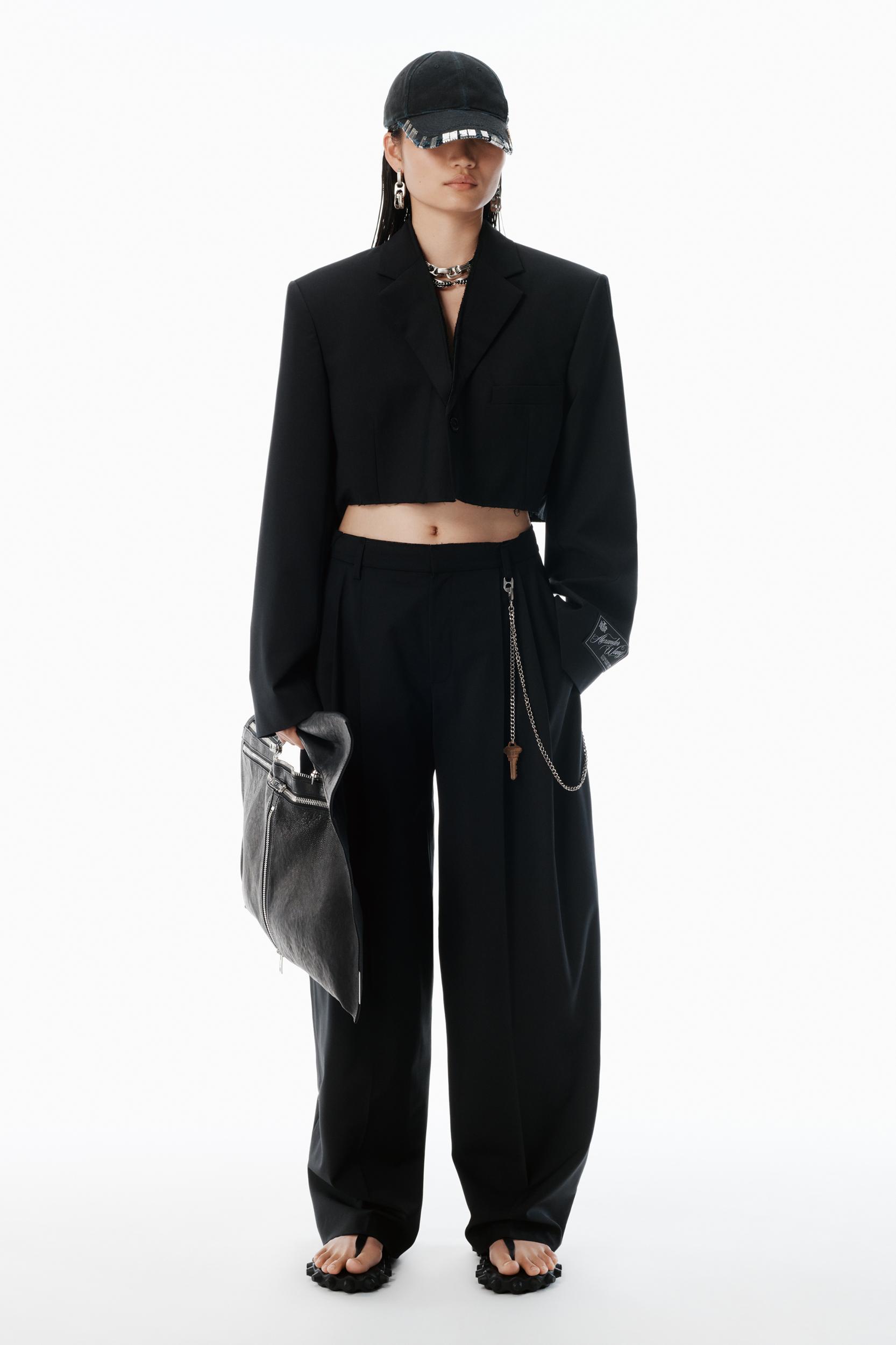 Black Wool-blend Mid-rise Pants Product Image