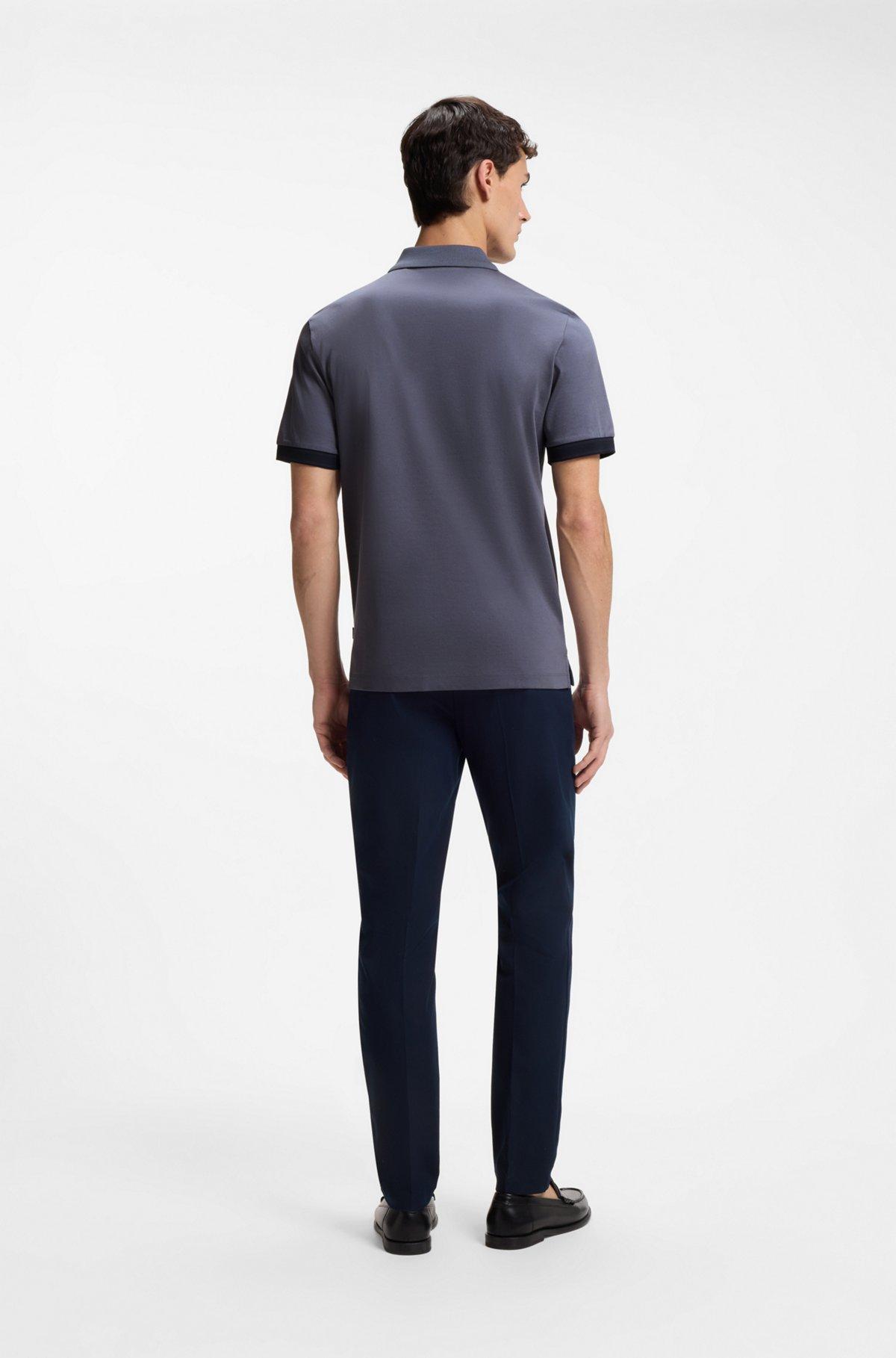 Striped-trim polo shirt in mercerised cotton Product Image