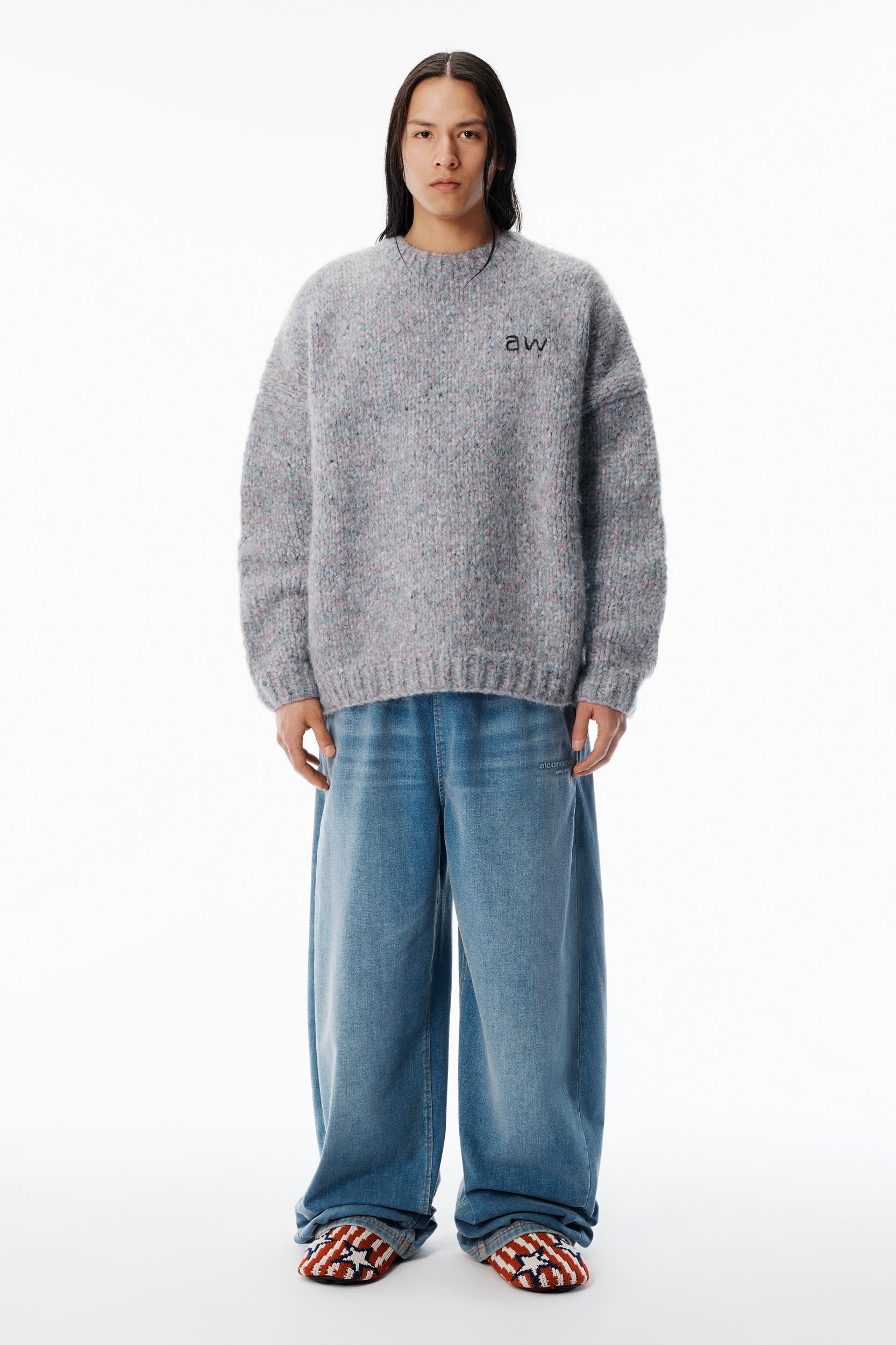Grey Oversized Pullover With Hand-crochet Logo  Product Image