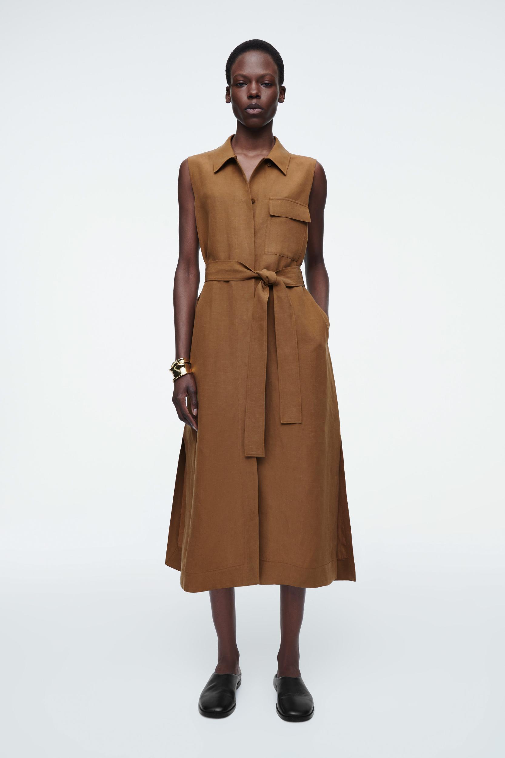 SLEEVELESS UTILITY MIDI SHIRT DRESS Product Image
