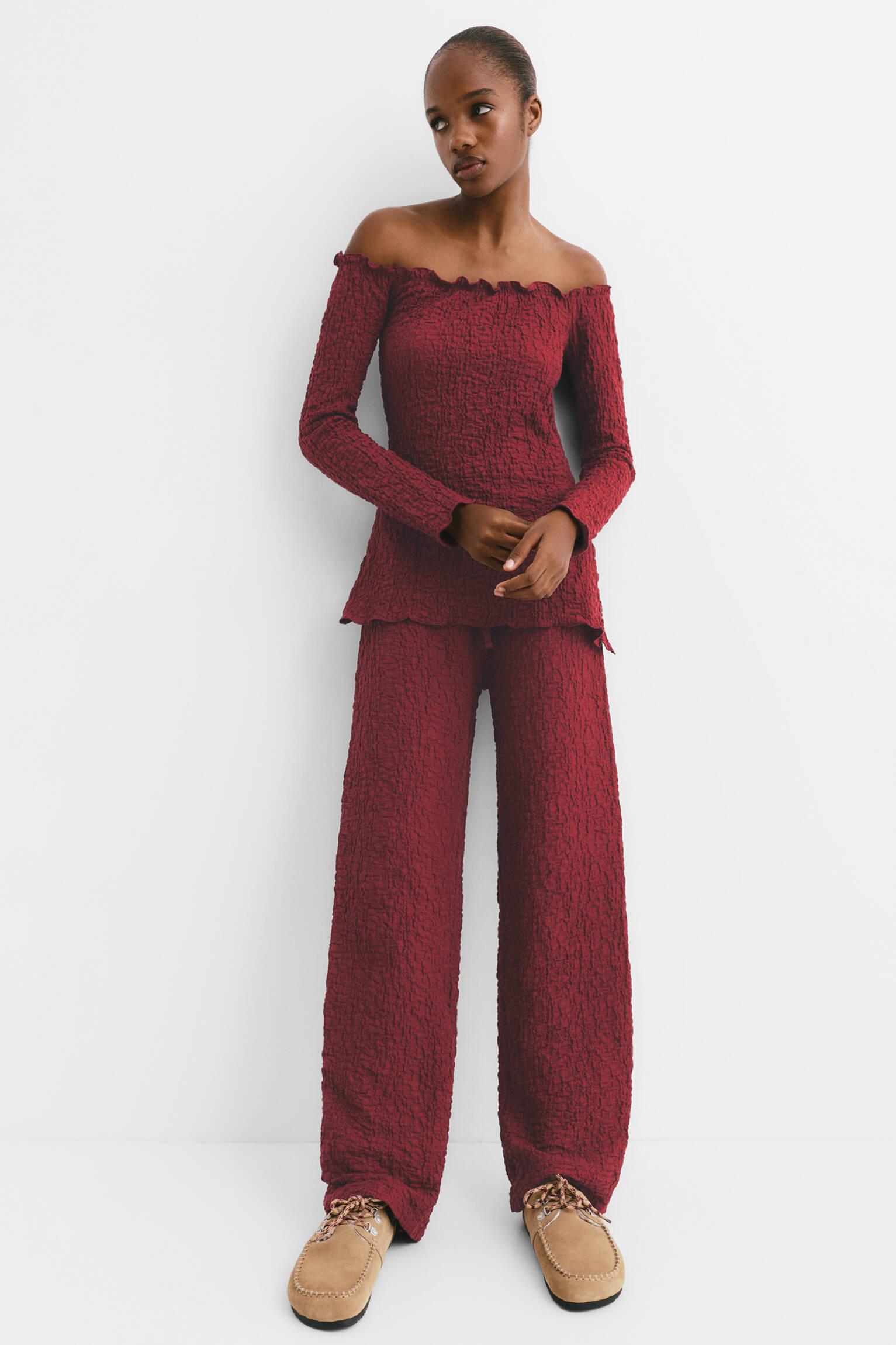 Creased-effect Bardot top Product Image