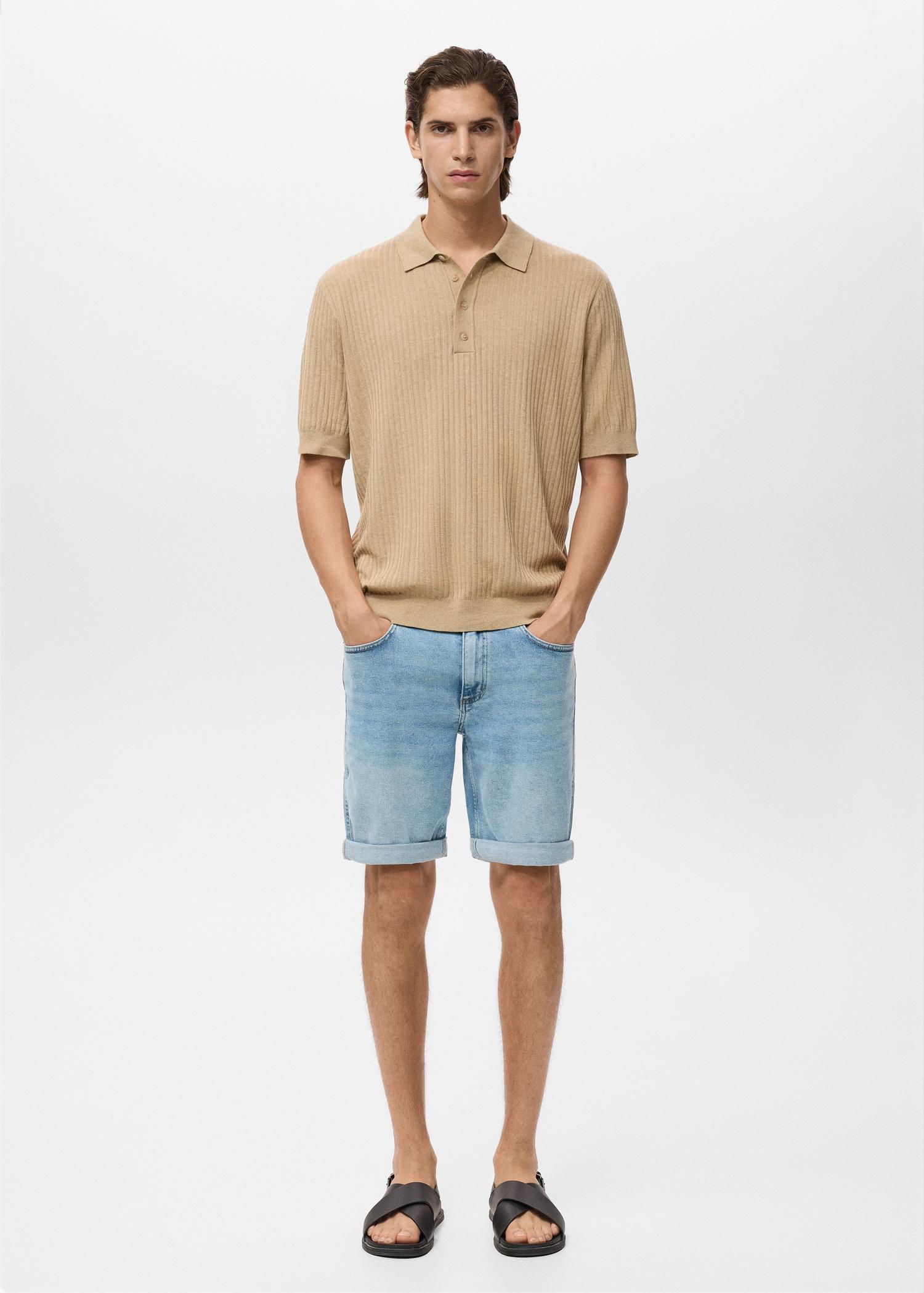 Slim-fit denim bermuda shorts - Men | MANGO USA Product Image