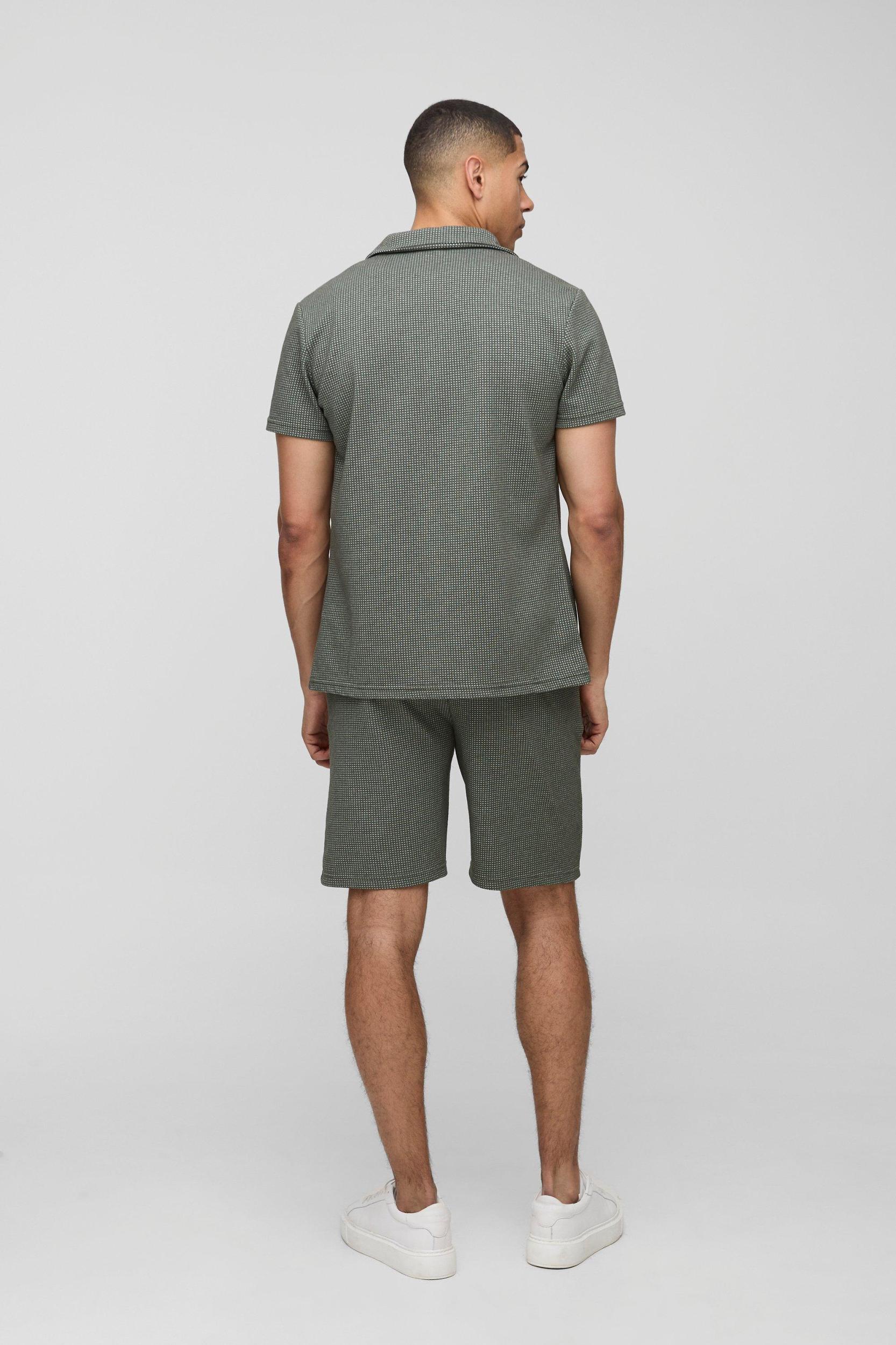 Slim Short Sleeve Collared Shirt & Comfort Pintuck Short | boohooMAN USA Product Image
