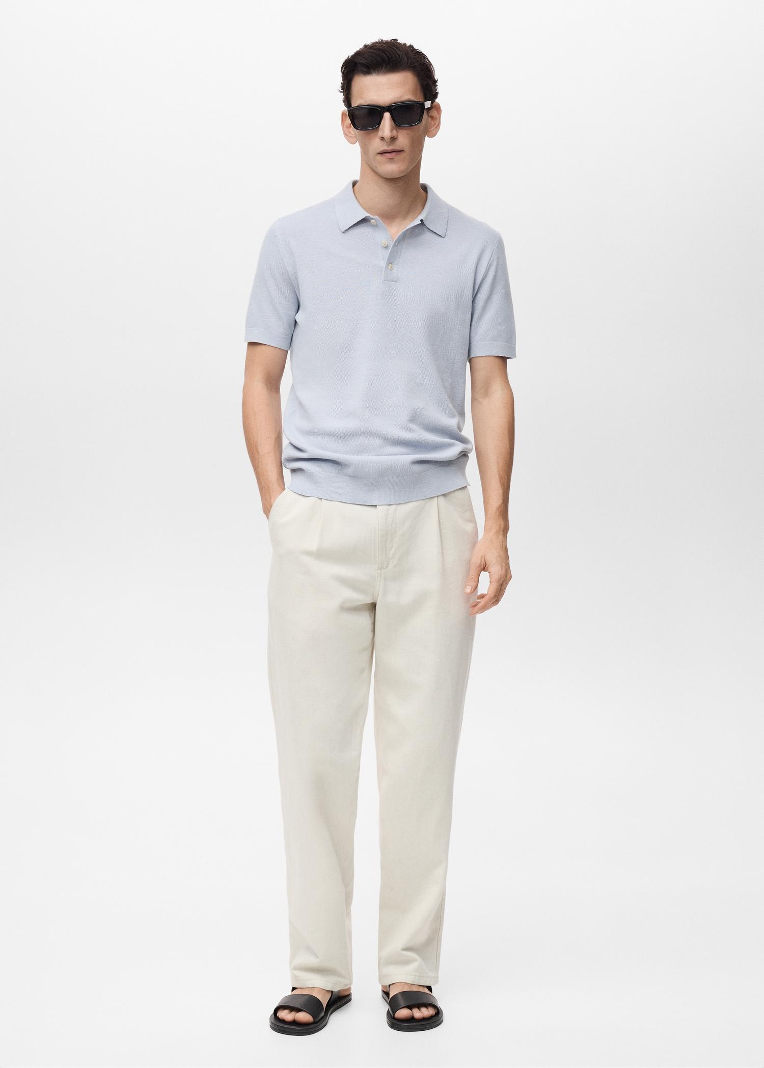 Structured knitted slim-fit polo shirt - Men | MANGO USA Product Image