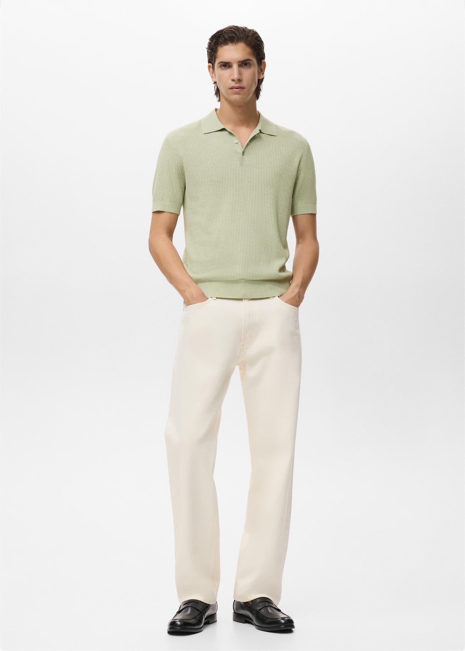 Ribbed knit polo shirt - Men | MANGO USA Product Image