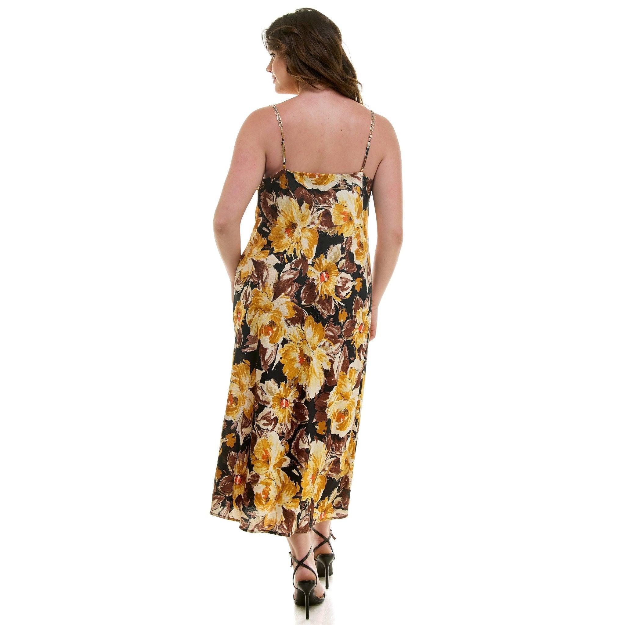 Detachable Chain Trim Strap Cowl Neck Dress, Gold/Olive/Ivory - Plus Product Image